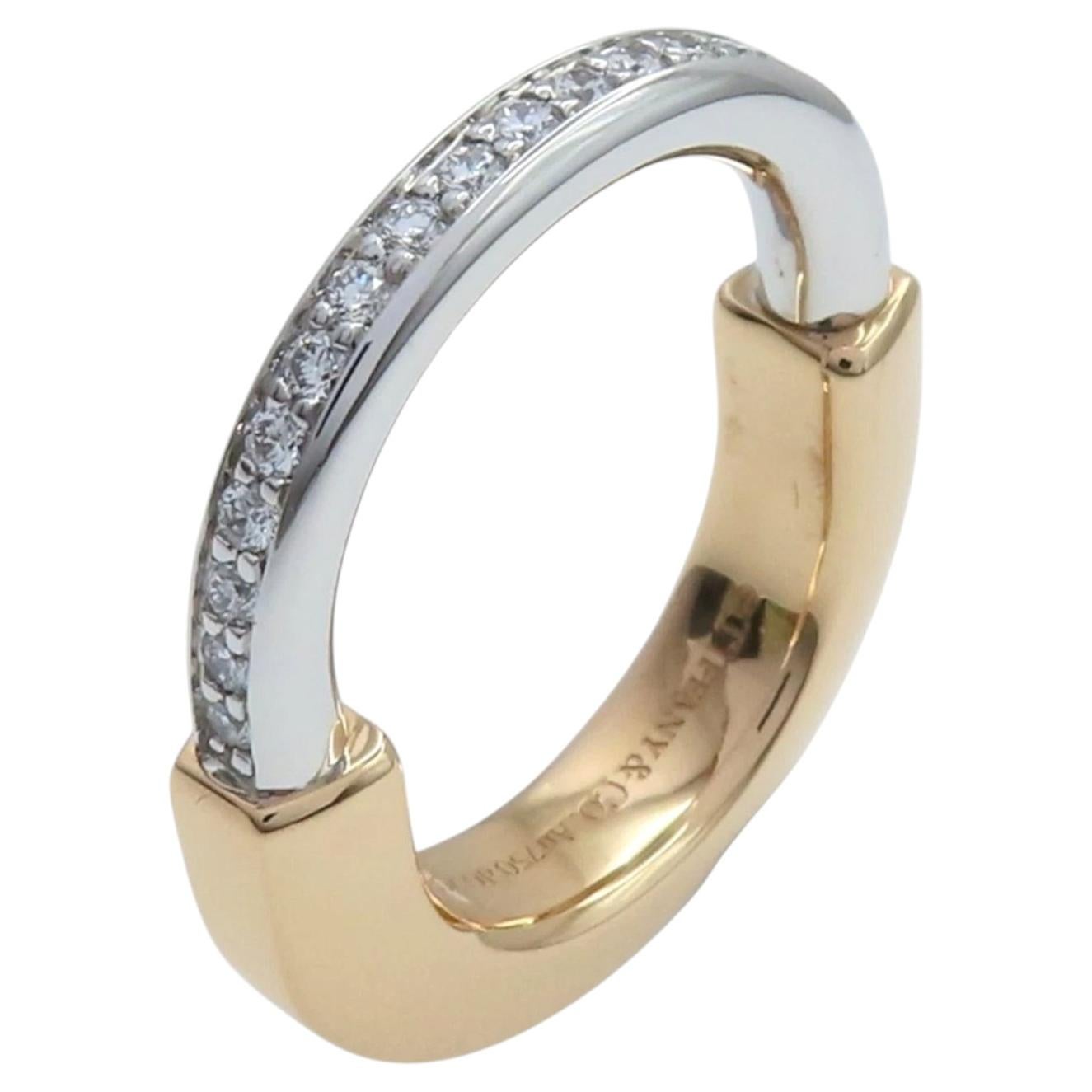 Tiffany & Co. Lock Diamond Ring 18K Weißgold & 18K Gelbgold Größe 8 im Angebot