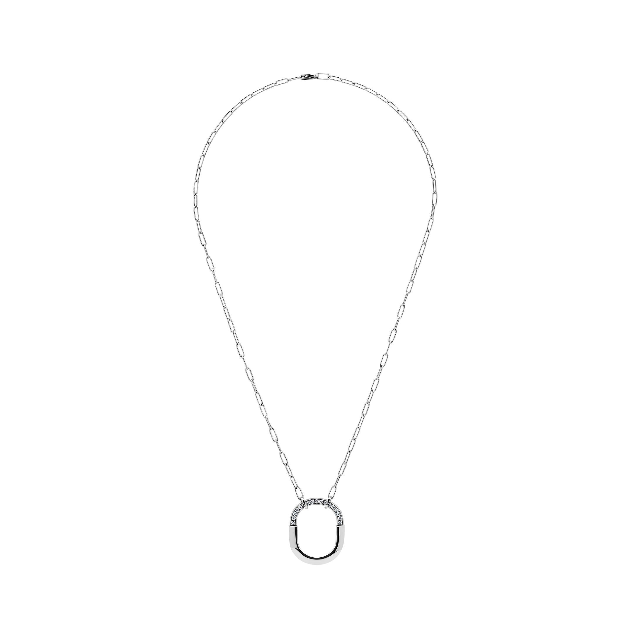 Round Cut Tiffany & Co. Lock Necklace in White Gold with Diamonds For Sale