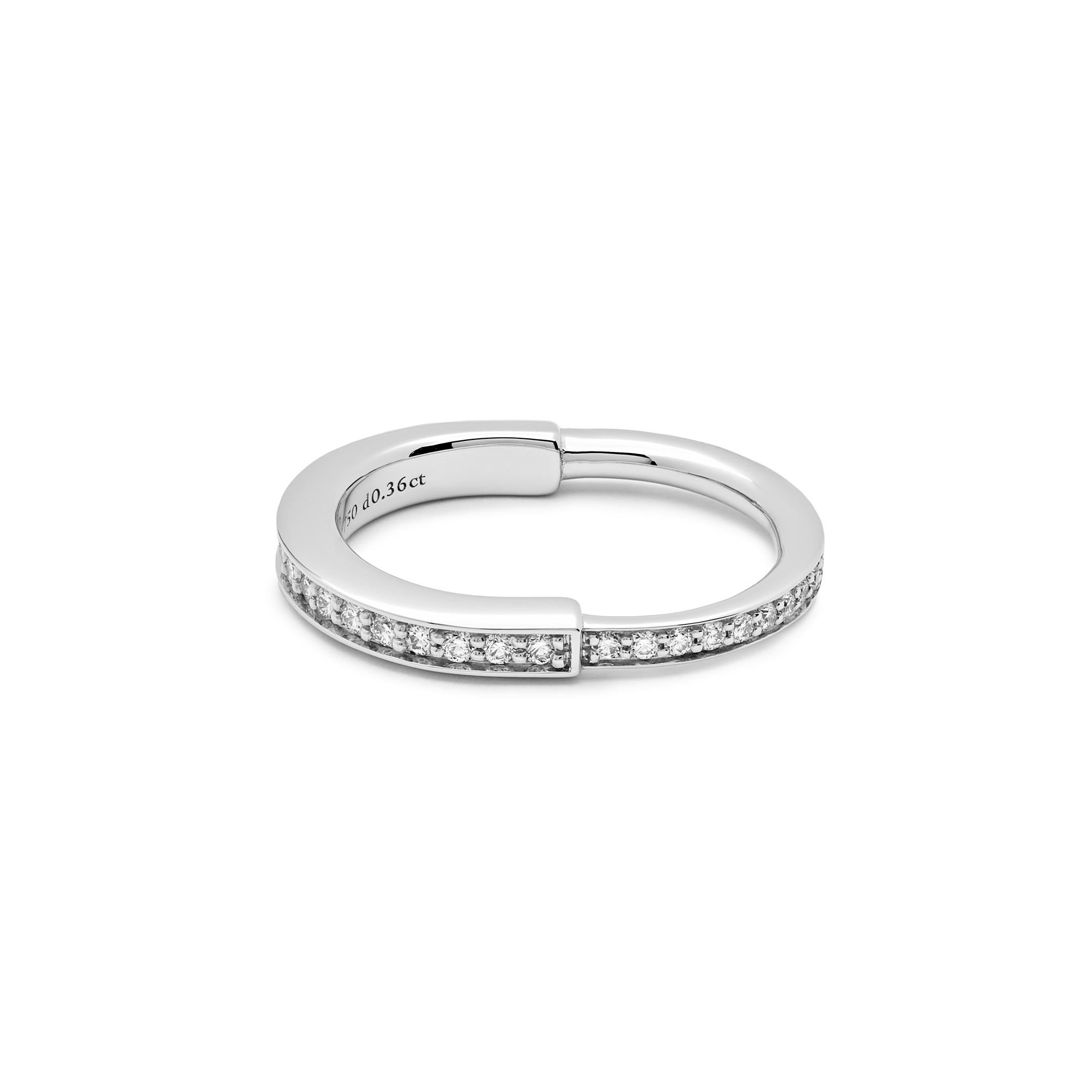 Round Cut Tiffany & Co. Lock Ring in White Gold with Pavé Diamonds 72792092 For Sale