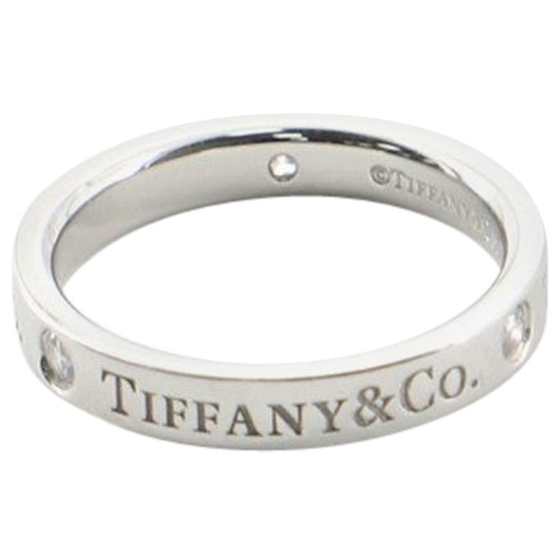 Tiffany & Co. Logo Band Ring Platinum and Diamonds 4.5 - 48