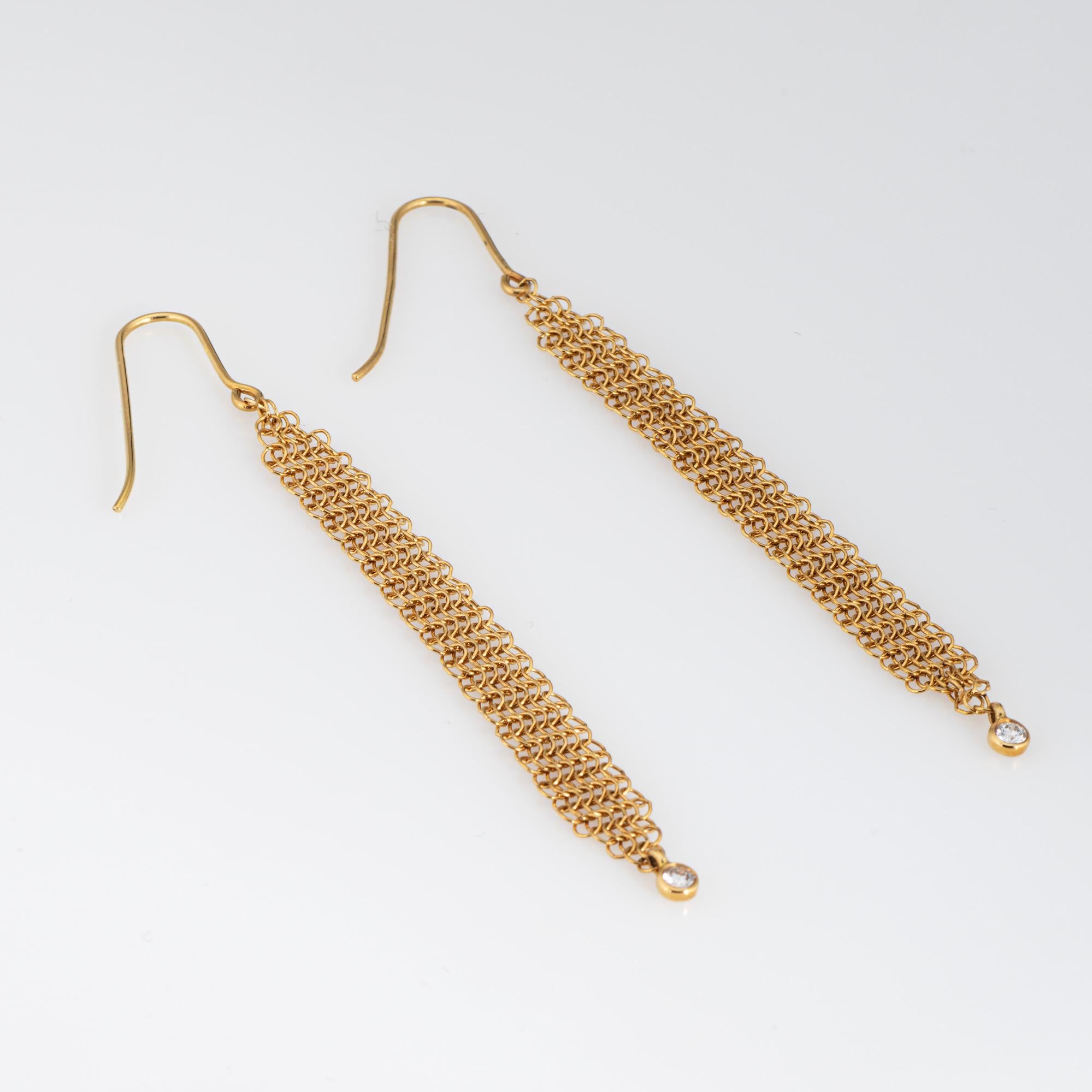 Modern Tiffany & Co Long Mesh Drop Earrings Diamond Elsa Peretti Vintage 18k Gold For Sale