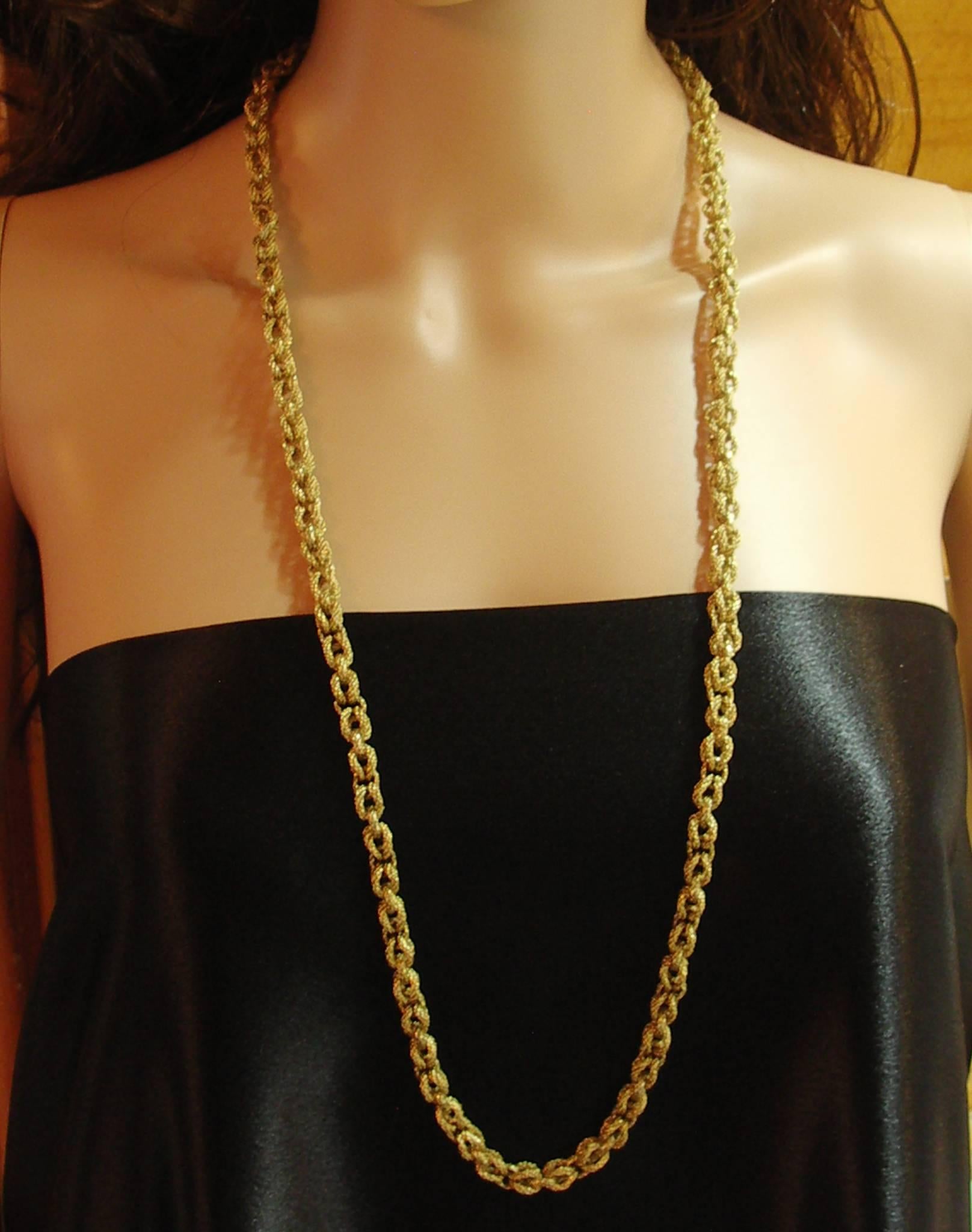 Tiffany & Co. Long Textured Gold Link Necklace In Excellent Condition In Palm Beach, FL