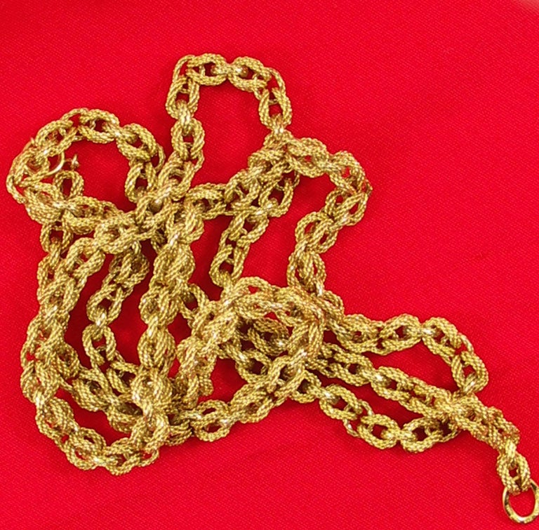 Tiffany and Co. Long Textured Gold Link Necklace For Sale at 1stDibs