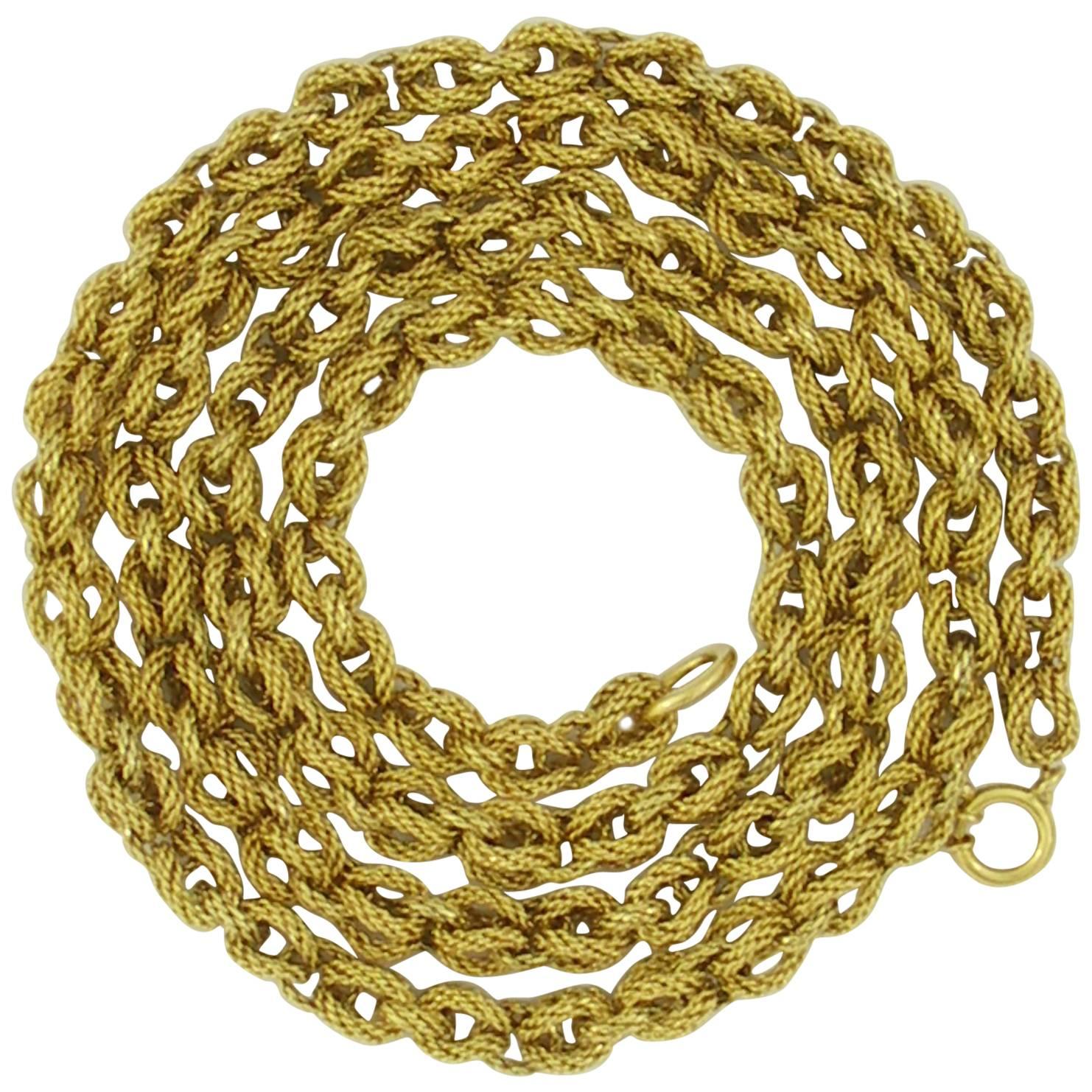 Tiffany & Co. Long Textured Gold Link Necklace