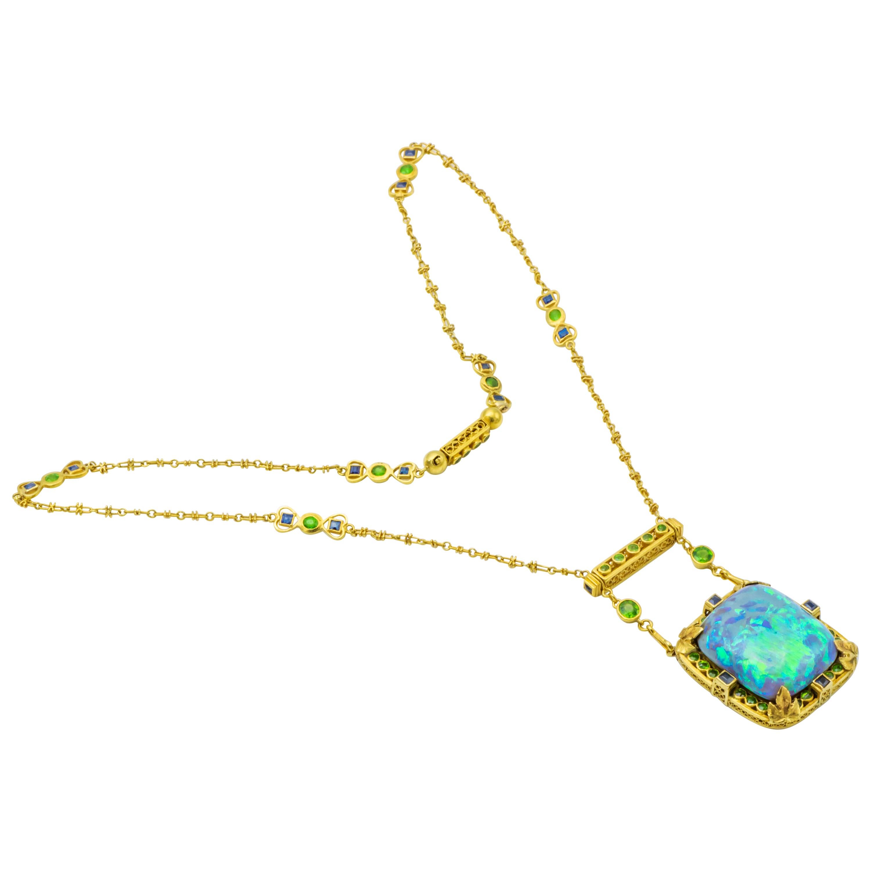 Tiffany & Co. Louis Comfort Opal Demantoid Garnet and Sapphire Pendant Necklace