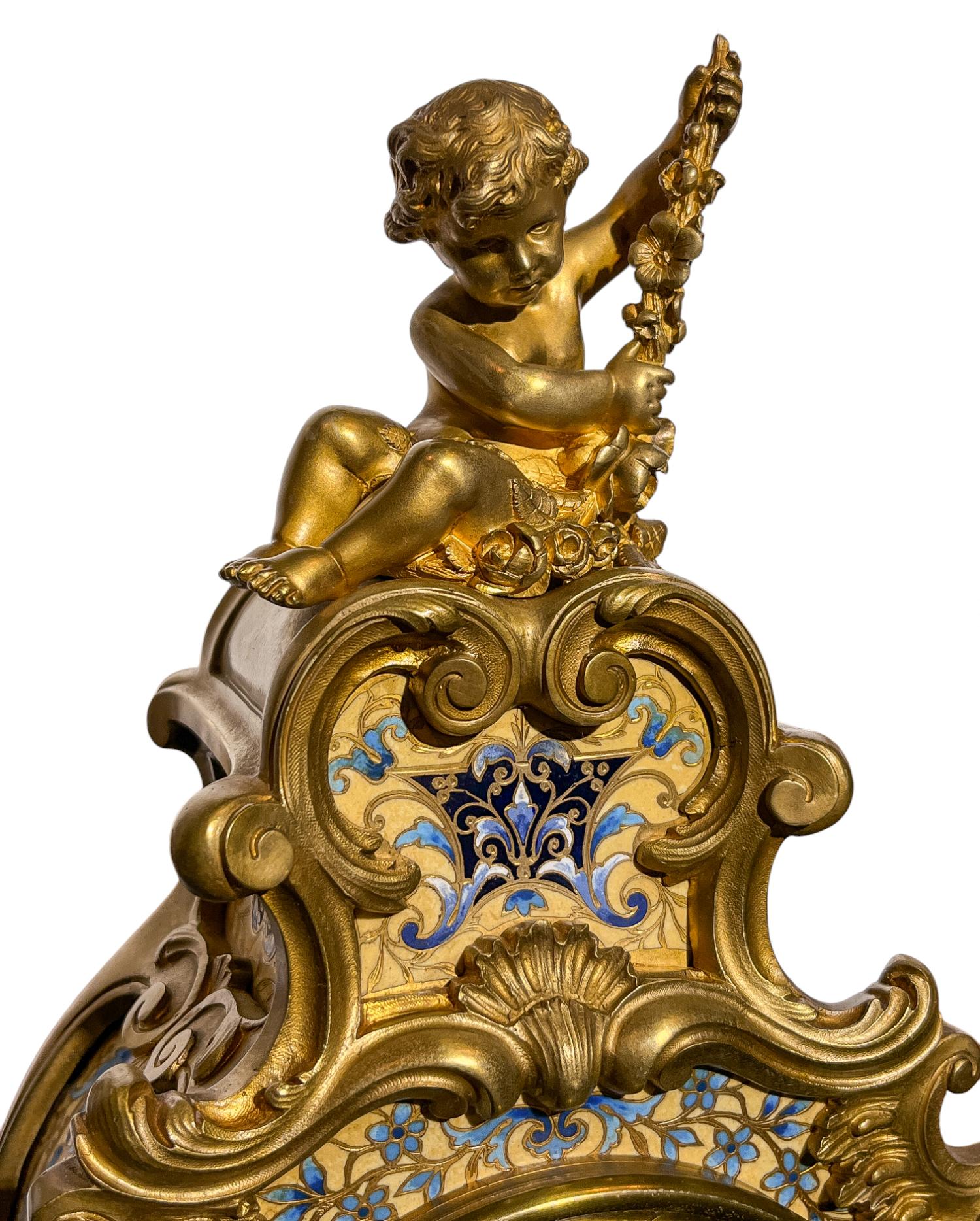 Tiffany & Co. Louis XV-style Champleve Clock  Set en Bueno estado para la venta en New York, NY