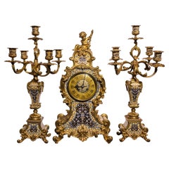 Tiffany & Co. Louis XV-style Champleve Clock  Set