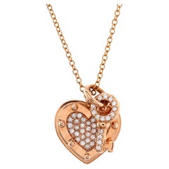 Tiffany & Co Love Heart Tag Key Pendant Necklace 18k Rose Gold with Diamonds