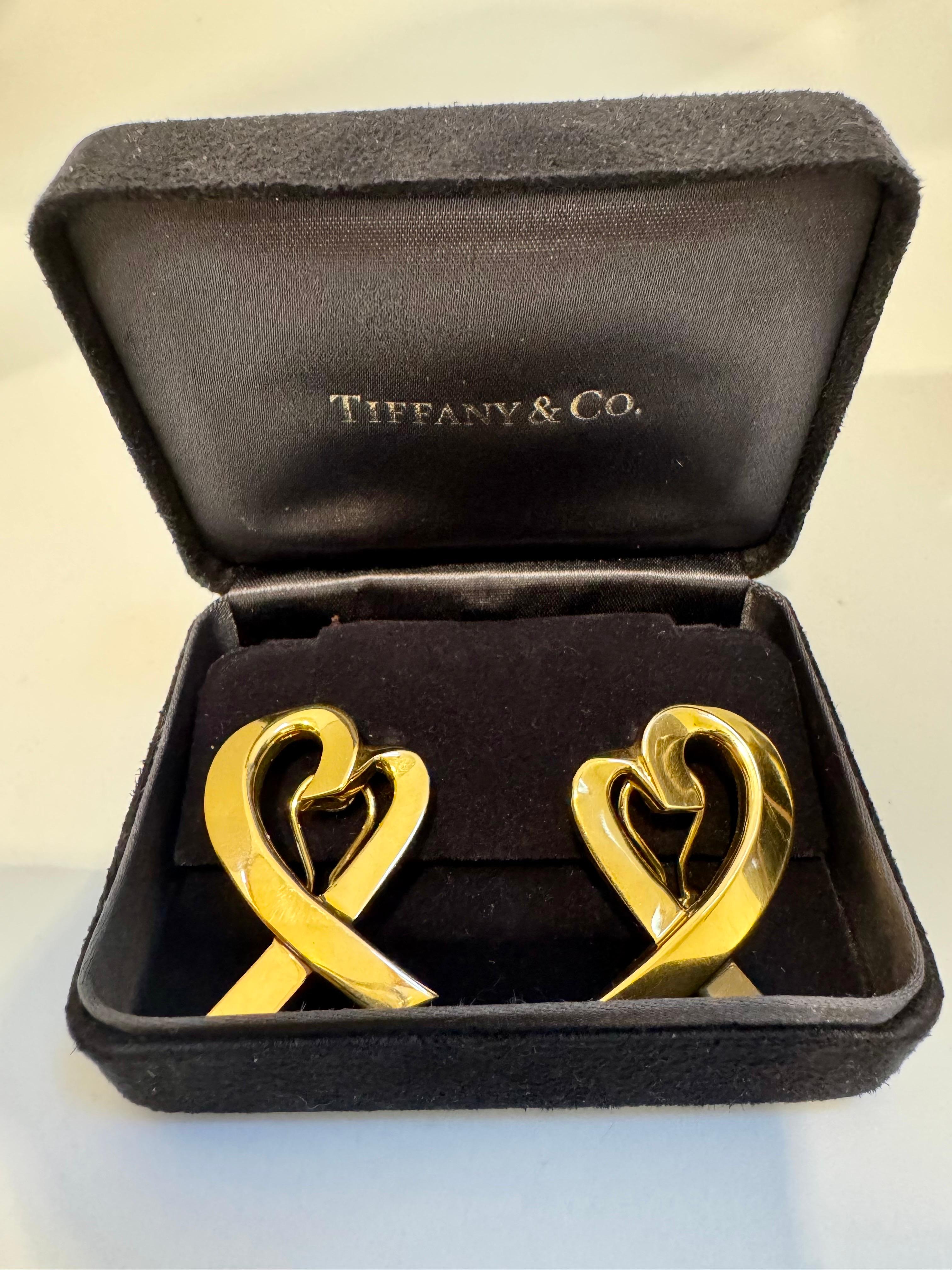 TIFFANY & CO Loving Heart PALOMA PICASSO 18 Kt Yellow Gold Large Earrings, 22 Gm For Sale 2