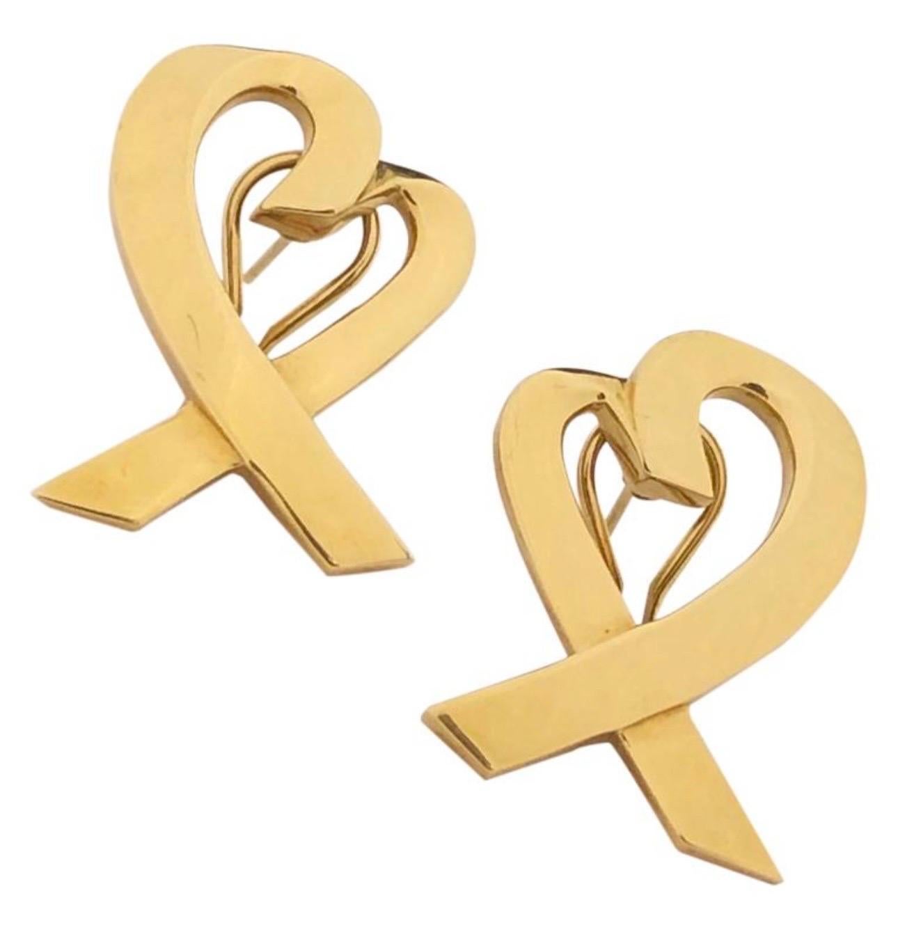 TIFFANY & CO Loving Heart PALOMA PICASSO 18 Kt Yellow Gold Large Earrings, 22 Gm For Sale 3