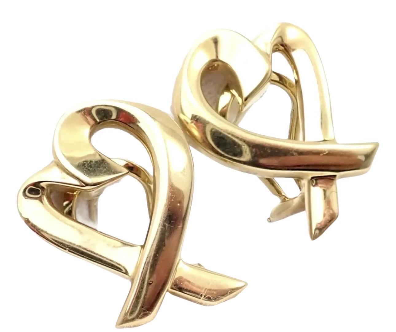 TIFFANY & Co Loving Heart PALOMA PICASSO 18 Kt Yellow Gold Large Earrings, 22 Gm en vente 4