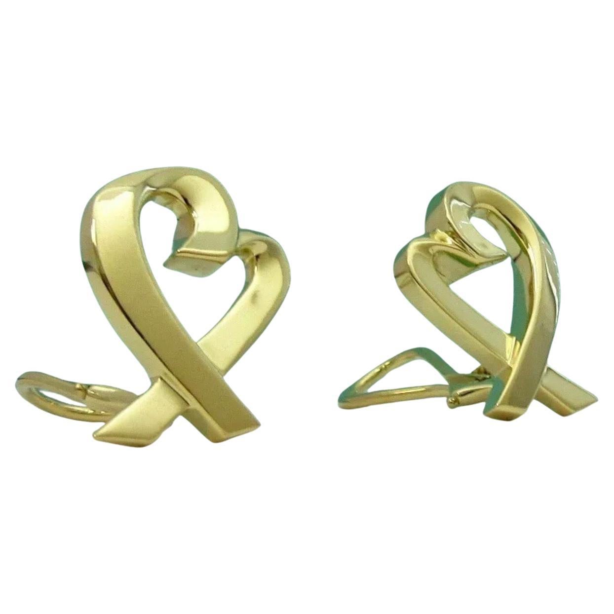 TIFFANY & Co Loving Heart PALOMA PICASSO 18 Kt Yellow Gold Large Earrings, 22 Gm en vente