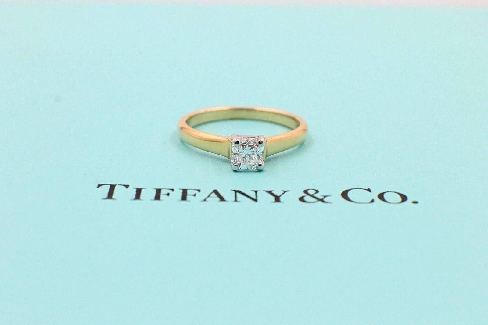 Princess Cut Tiffany & Co. Lucida 0.41ct D VVS1 Diamond Engagement Ring in 18k Yellow Gold