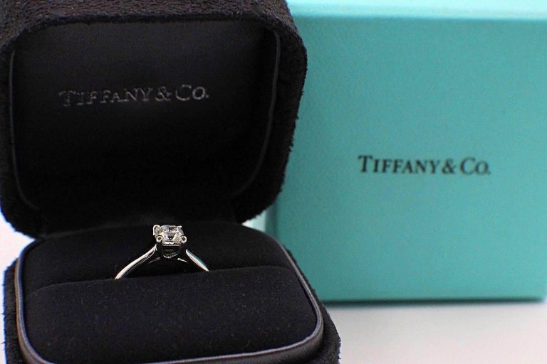 Tiffany and Co. Platinum Diamond Engagement Ring .45 Carat Cert / Box at  1stDibs  tiffany engagement ring insurance, tiffany engagement ring box,  tiffanys engagement ring box
