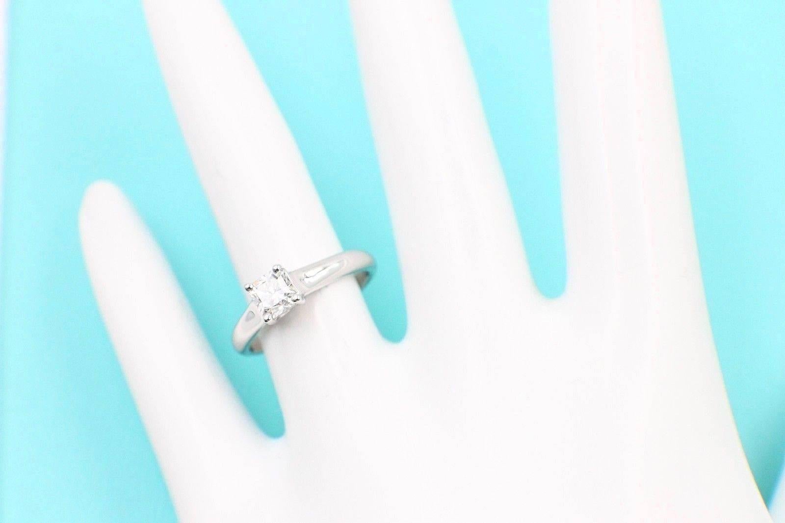 Princess Cut Tiffany & Co. Lucida 0.48 Carat Diamond and Platinum Engagement Ring Box For Sale