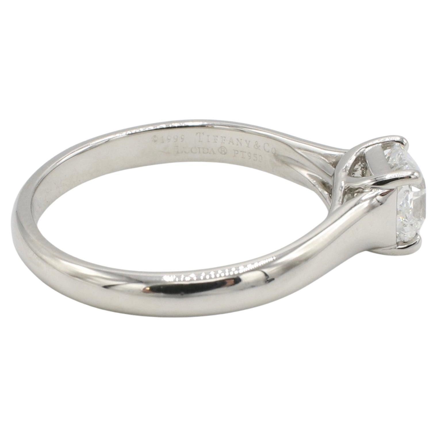 Cushion Cut Tiffany & Co. Lucida 0.82 Carat G VVS1 Platinum Natural Diamond Engagement Ring For Sale