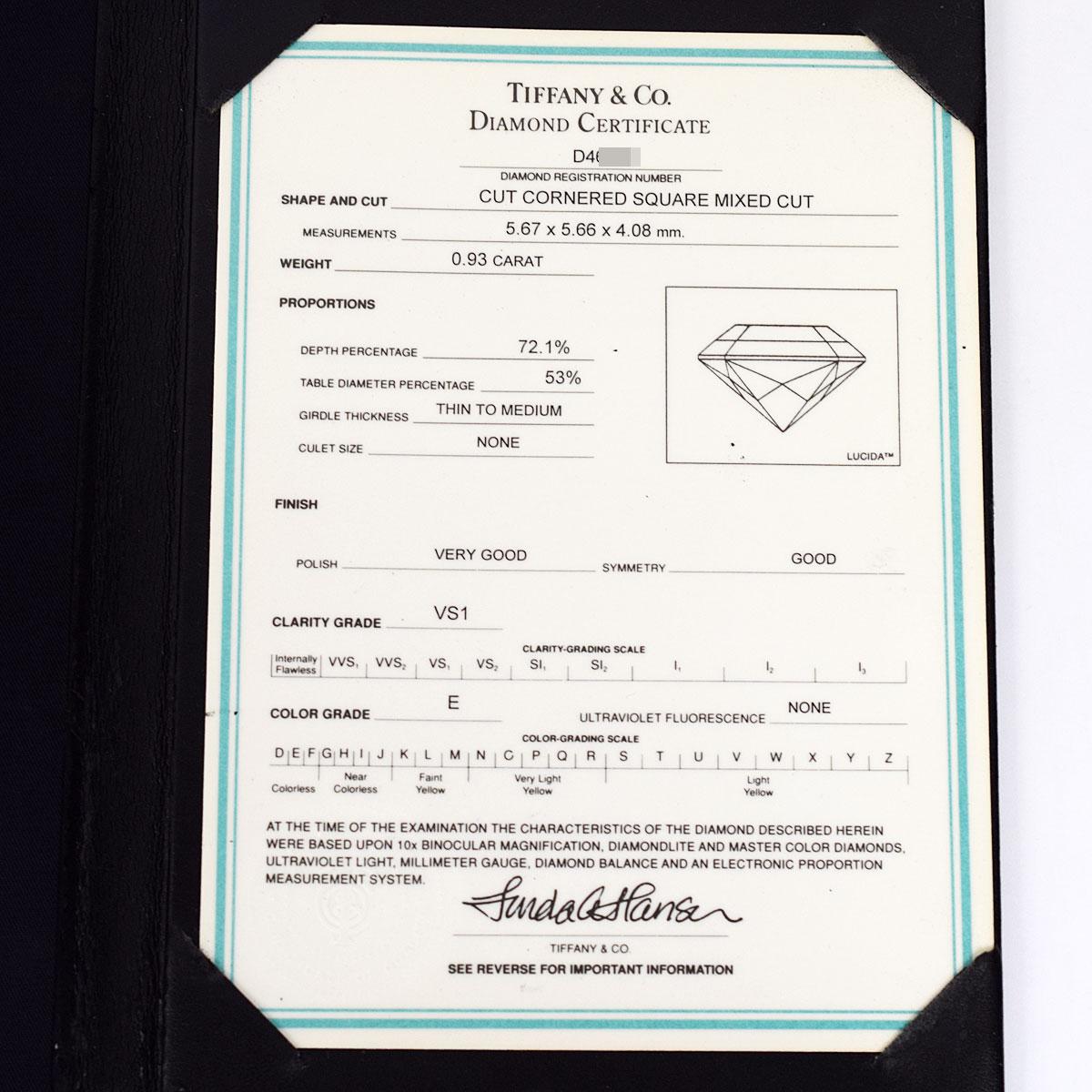 Tiffany & Co. Lucida Bague en platine avec diamants de 0,93 carat en vente 3
