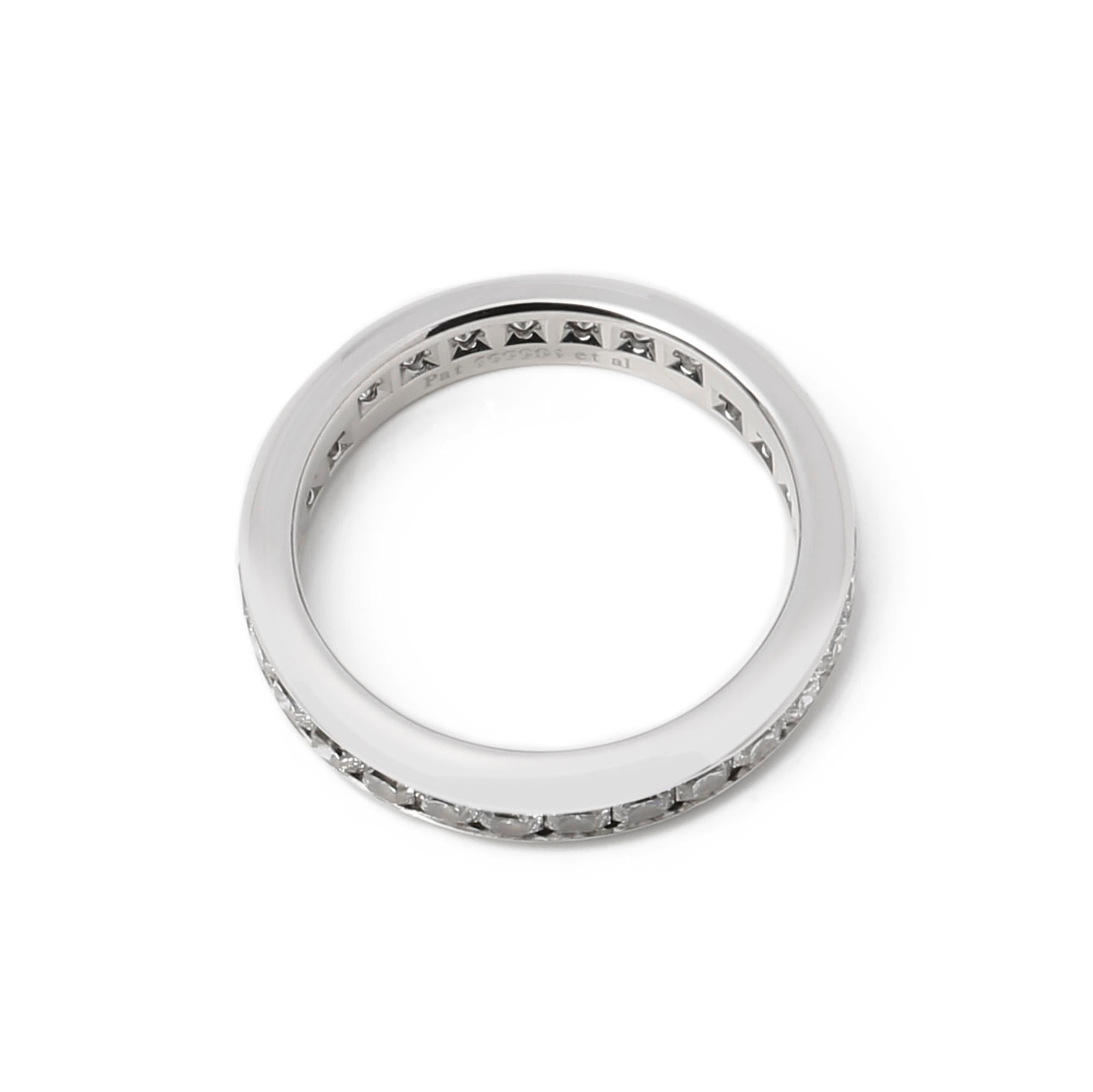 This eternity ring by Tiffany & Co is from their Lucida collection and features 1.37ct of round brilliant cut diamonds, colour G/H, clarity VS. Made in Platinum. UK ring size L. US ring size 51. US ring size 6. Accompanied with Tiffany & Co box and