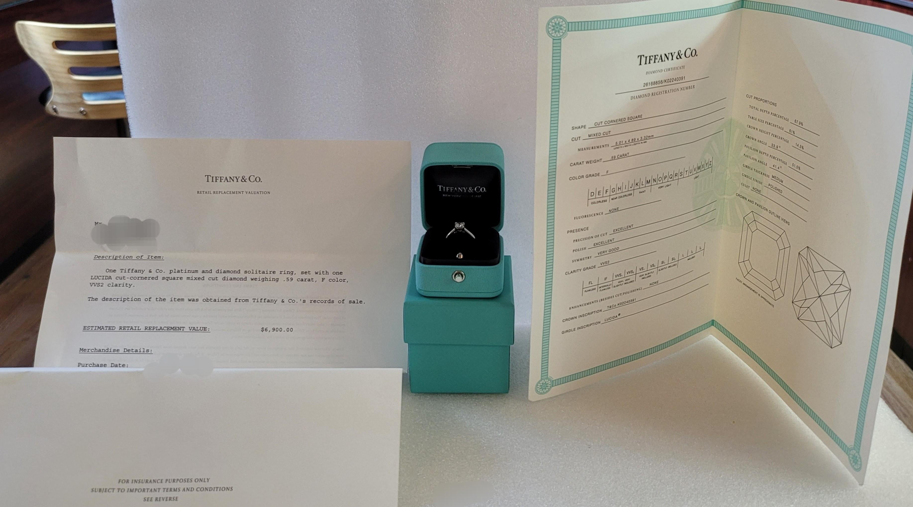 Tiffany & Co. Lucida 950 solid platinum 0.59CTS diamond ring For Sale 4