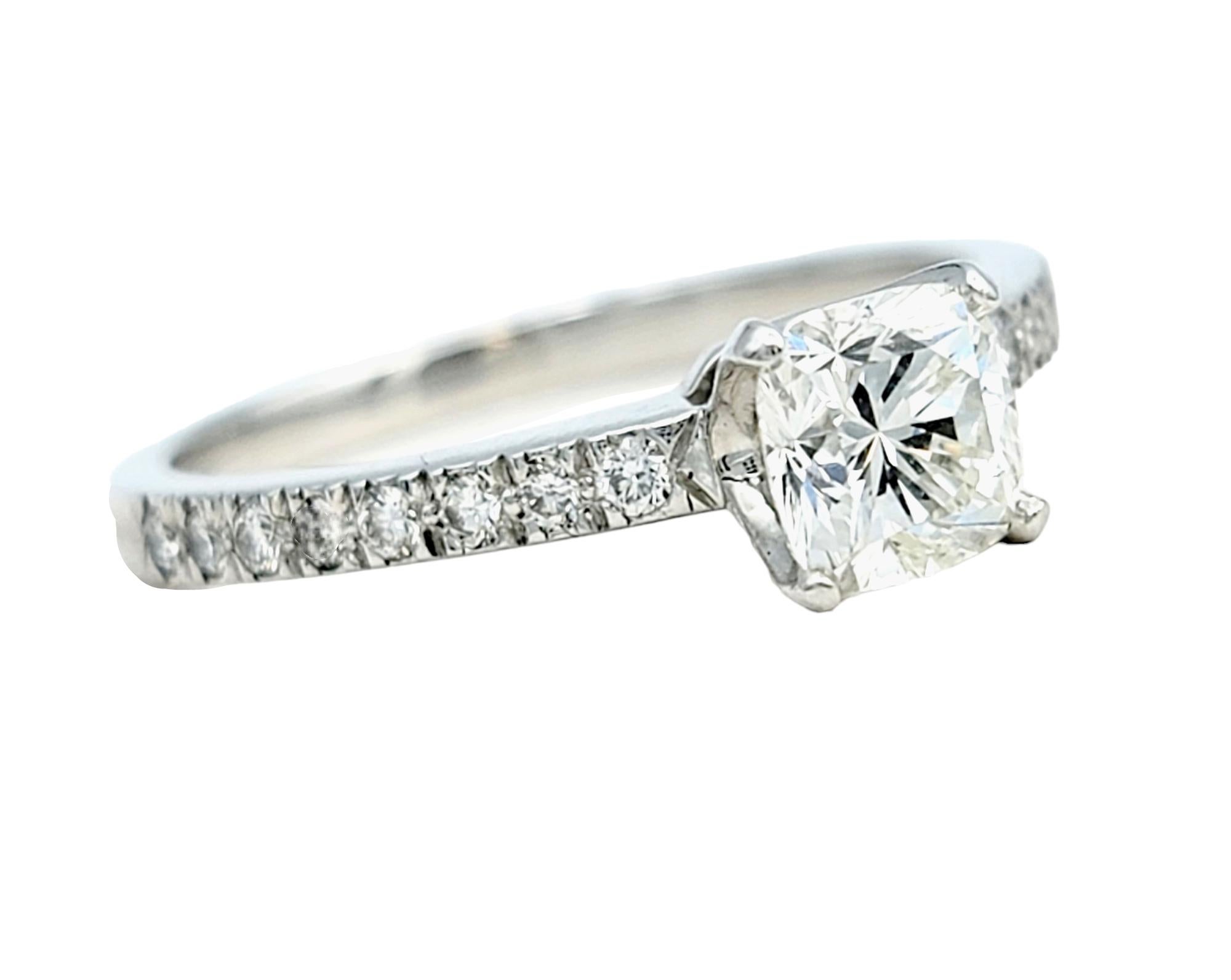 Contemporary Tiffany & Co. Lucida Cut .70 Diamond Engagement Ring in Platinum with Pave Band For Sale