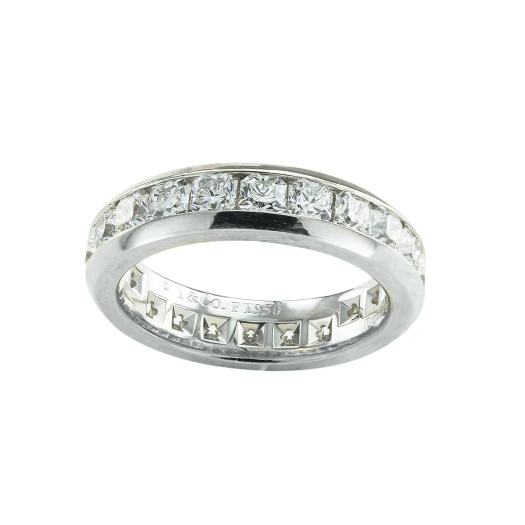 Women's or Men's Tiffany & Co Lucida Cut Diamond 2.50 Carat Platinum Eternity Ring Size 5 3/4 For Sale
