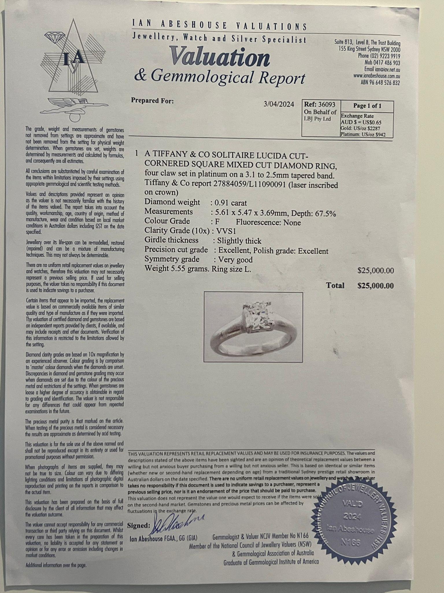 Tiffany & Co Lucida Diamond Engagement Ring 0.91ct For Sale 5