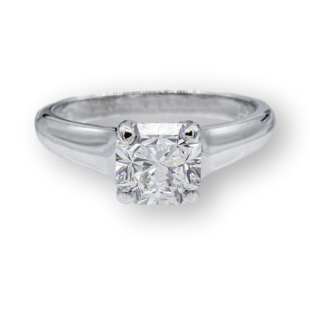 Tiffany & Co Lucida engagement ring finely crafted in platinum with a 1.35 carat center F color VS1 clarity .  This ring would retail today at $25,000 based on Tiffany True cut pricing

Ring Specifications

Brand: Tiffany & Co.
Hallmark: Tiffany &