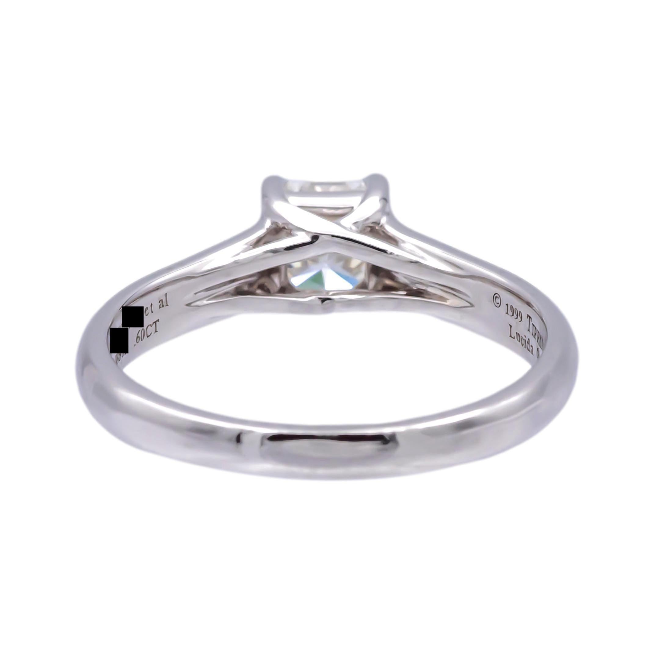 Square Cut Tiffany & Co. Lucida Diamond Engagement Ring .60ct H VVS2 in Platinum