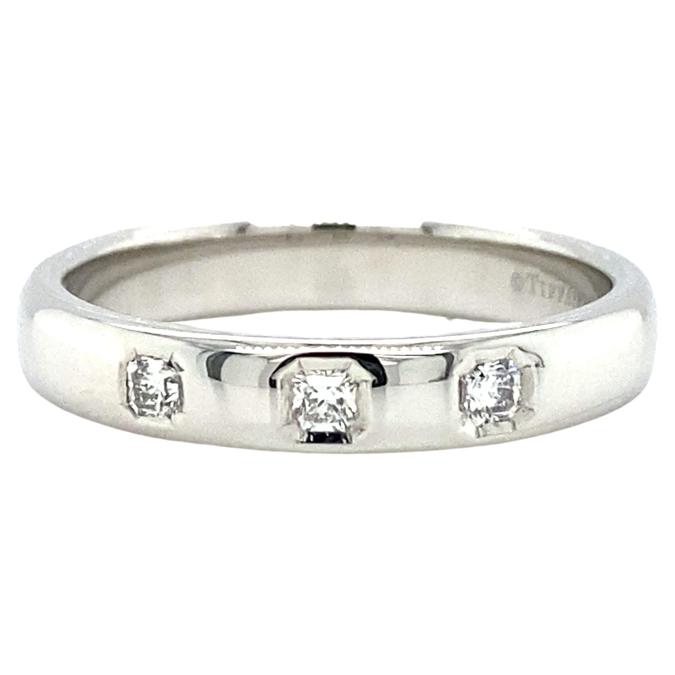 Tiffany & Co. Lucida Three Stone Wedding Band in Platinum For Sale