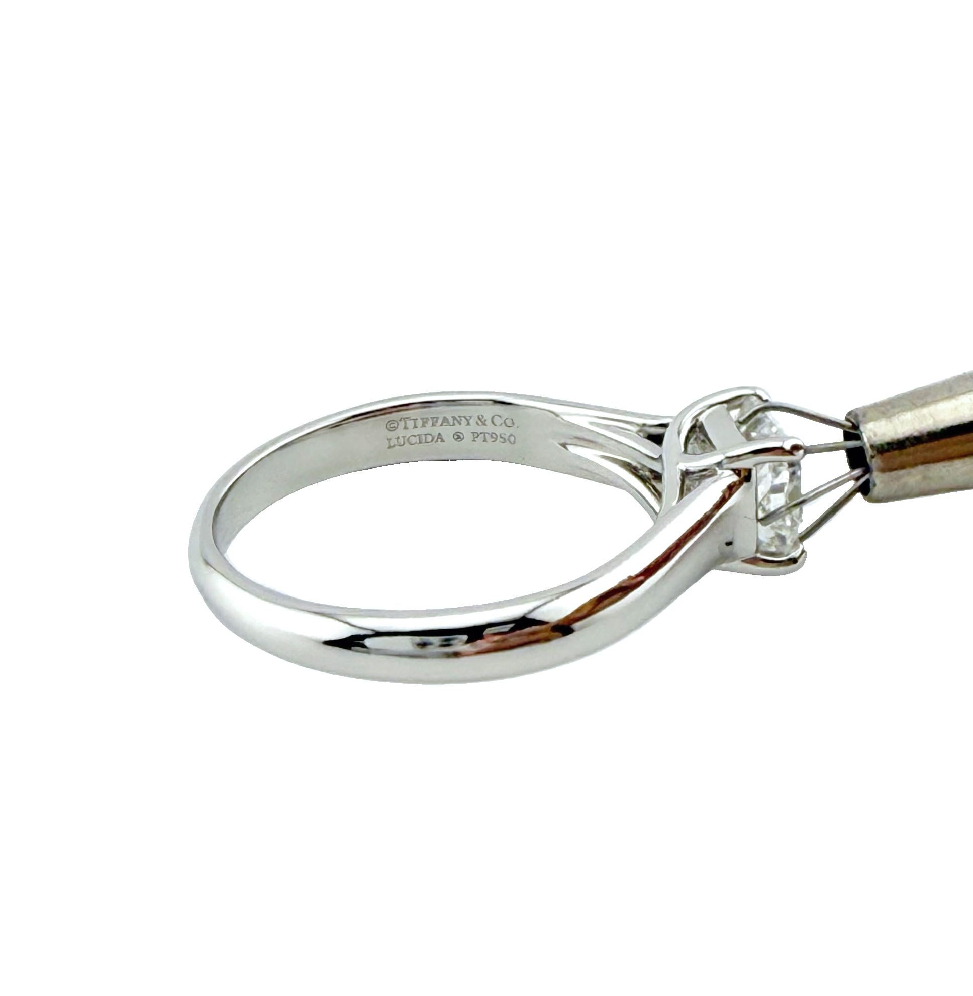 Tiffany & Co Lucida Platinum Diamond Engagement Ring 1.04 CTS H VVS2 For Sale 5