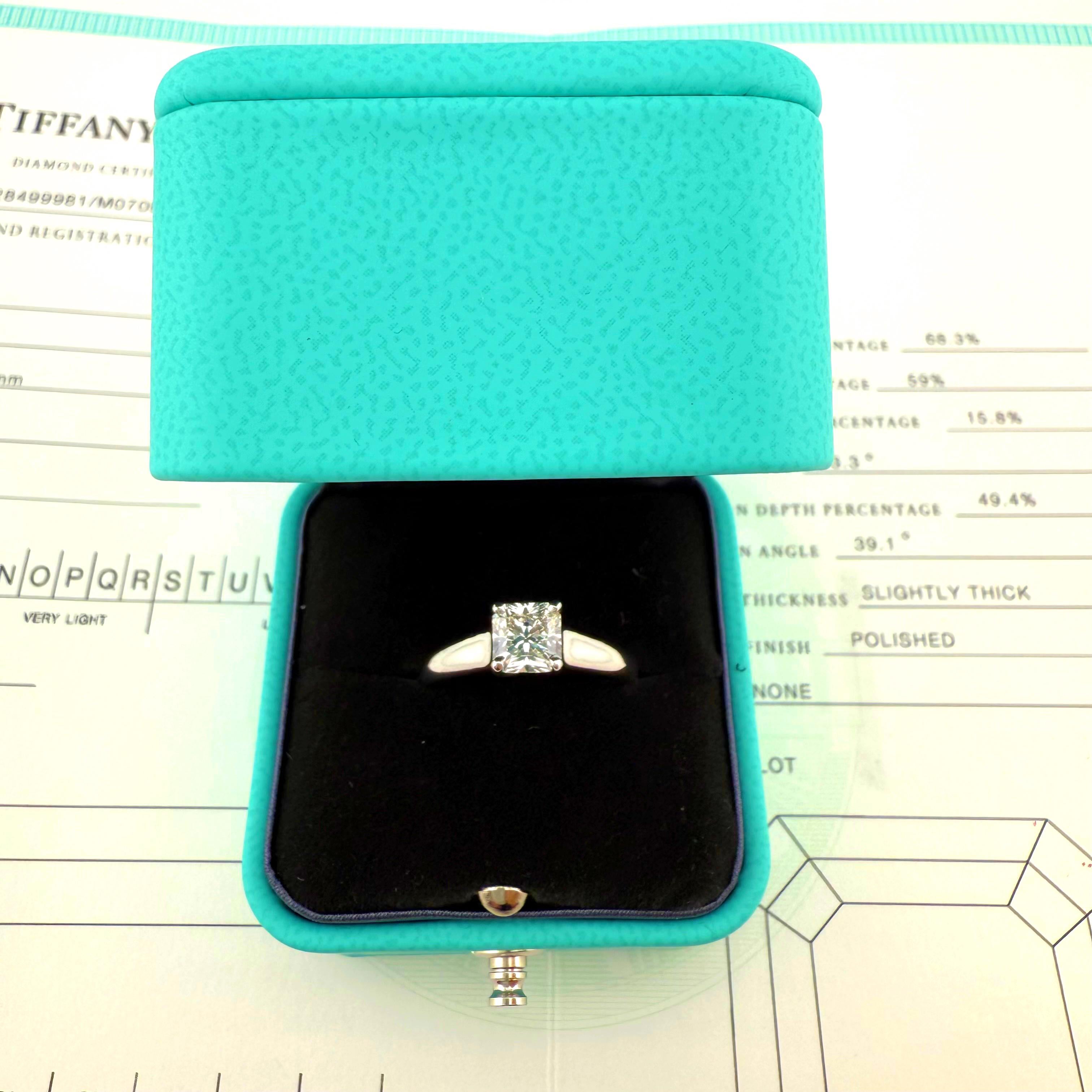 Tiffany & Co Lucida Platinum Diamond Engagement Ring 1.04 CTS H VVS2 For Sale 6