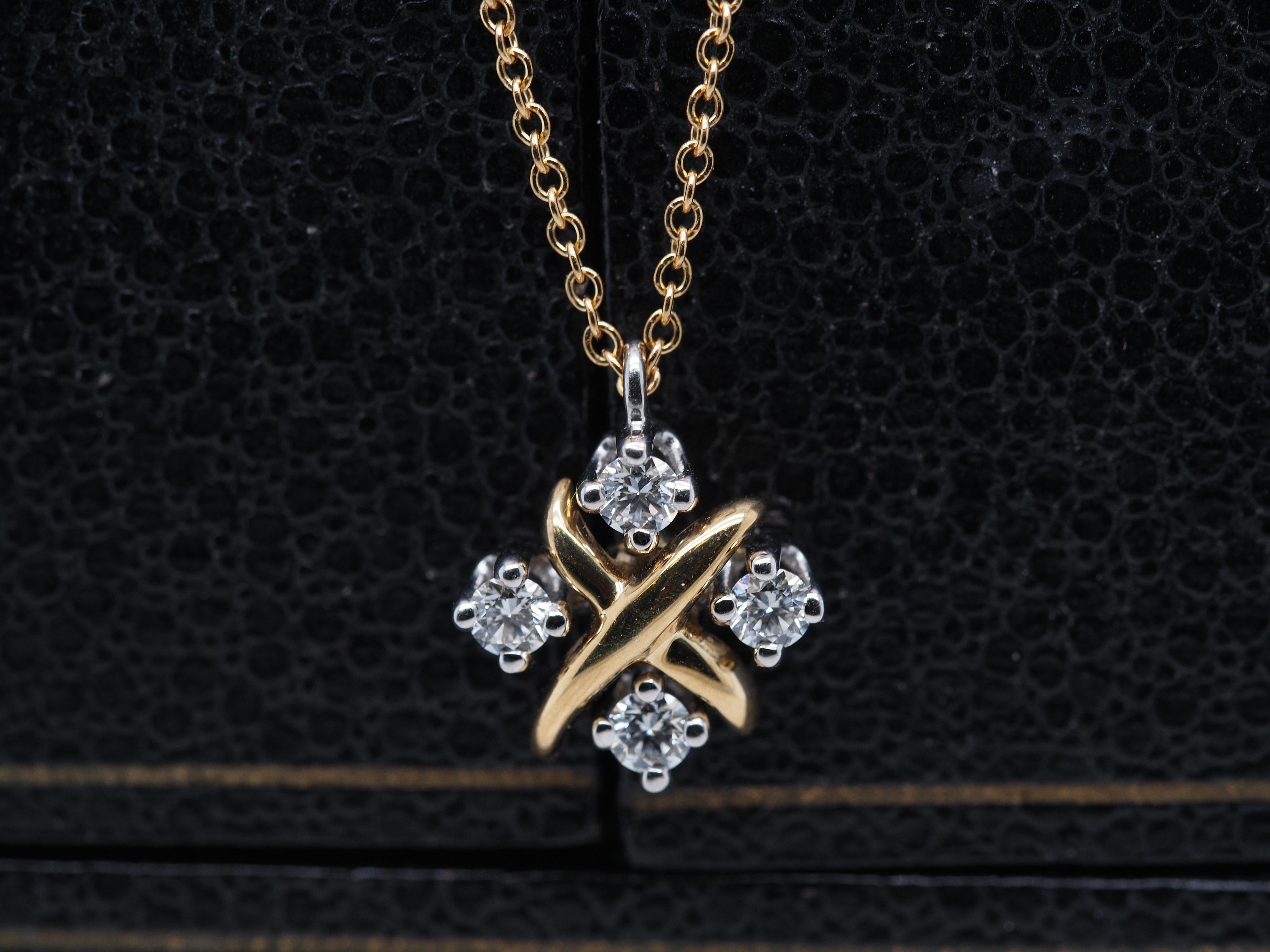 Round Cut Tiffany & Co. Lynn Diamond Pendant 18k Yellow Gold and Platinum For Sale