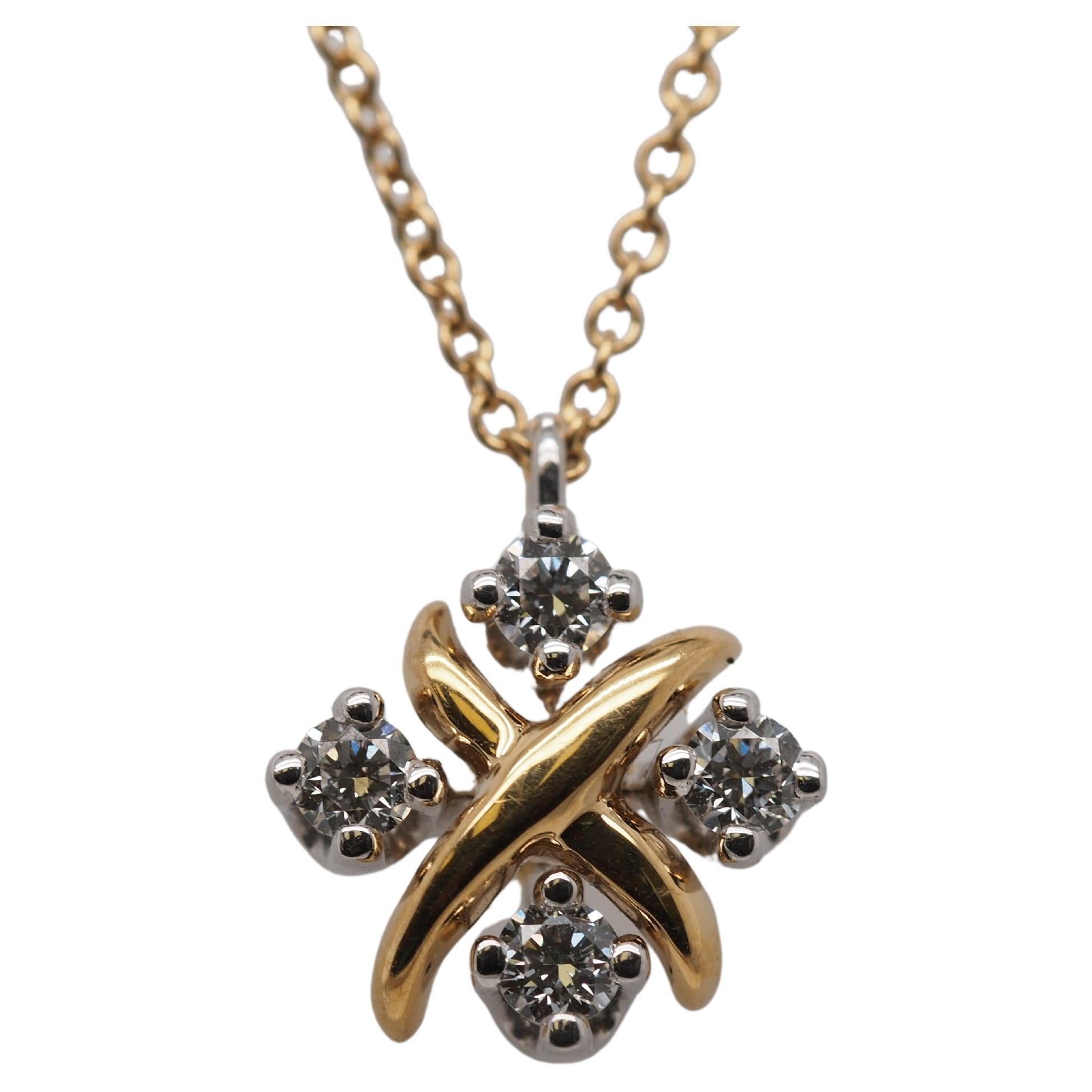 Tiffany & Co. Lynn Diamond Pendant 18k Yellow Gold and Platinum For Sale
