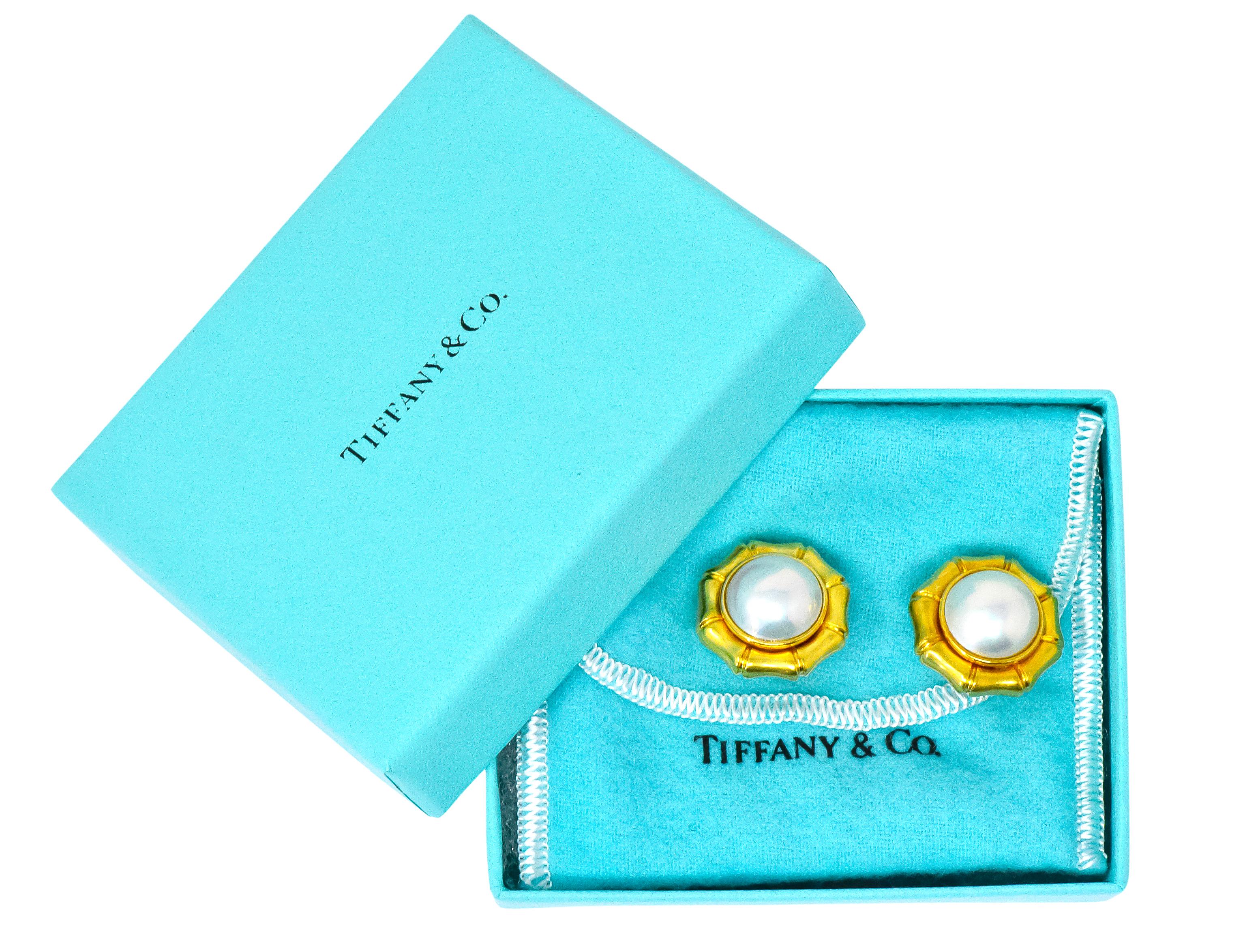 Tiffany & Co. Mabe Pearl 18 Karat Gold Bamboo Earrings 5