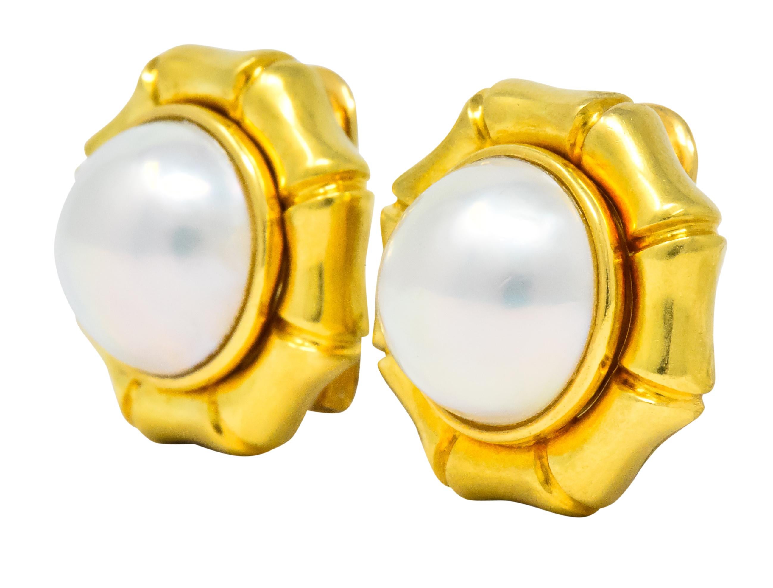 Tiffany & Co. Mabe Pearl 18 Karat Gold Bamboo Earrings 1