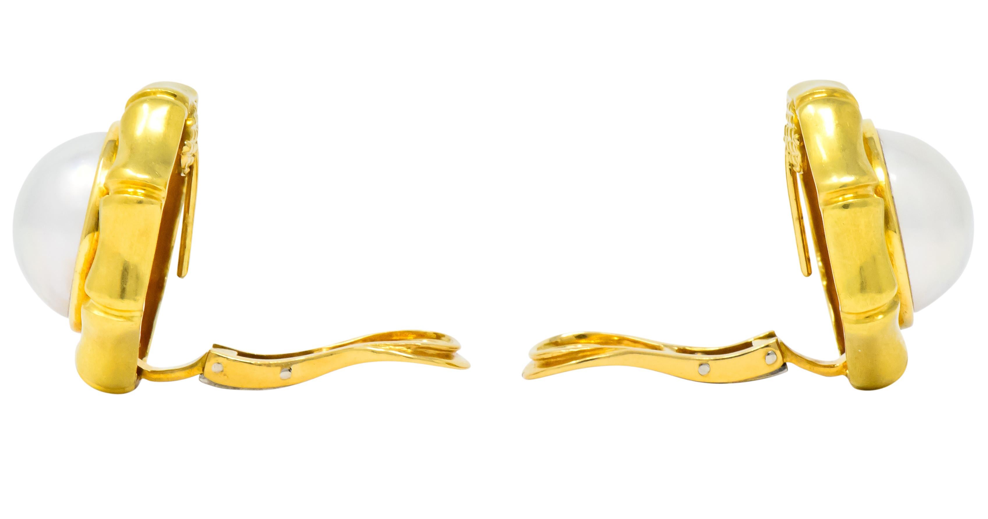 Tiffany & Co. Mabe Pearl 18 Karat Gold Bamboo Earrings 2