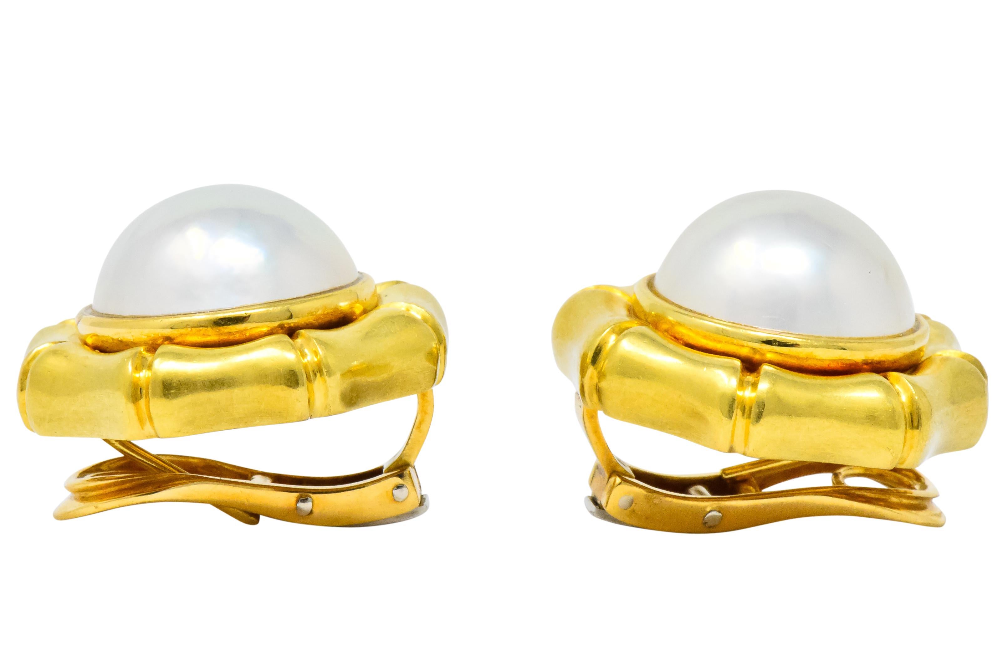 Tiffany & Co. Mabe Pearl 18 Karat Gold Bamboo Earrings 4