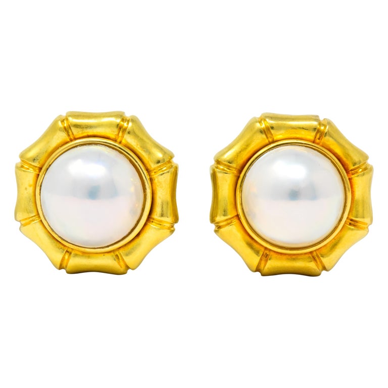Tiffany and Co. Mabe Pearl 18 Karat Gold Bamboo Earrings For Sale at ...