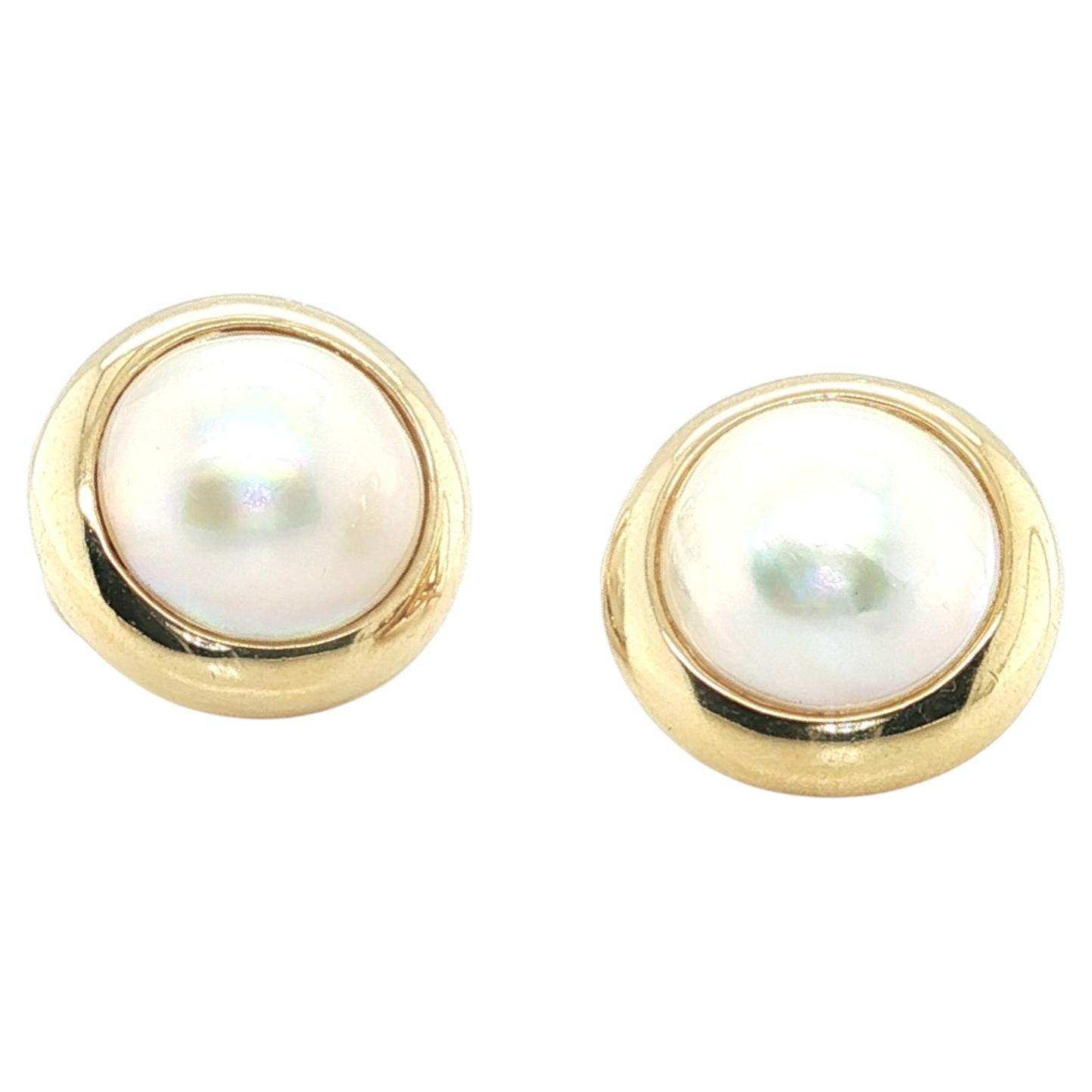 Tiffany & Co. Mabe Pearl and 14k Yellow Gold Post Earrings, Vintage