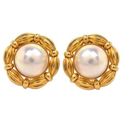 Tiffany & Co. Mabe Pearl Clip Earrings Vintage Solid 18K Yellow Gold