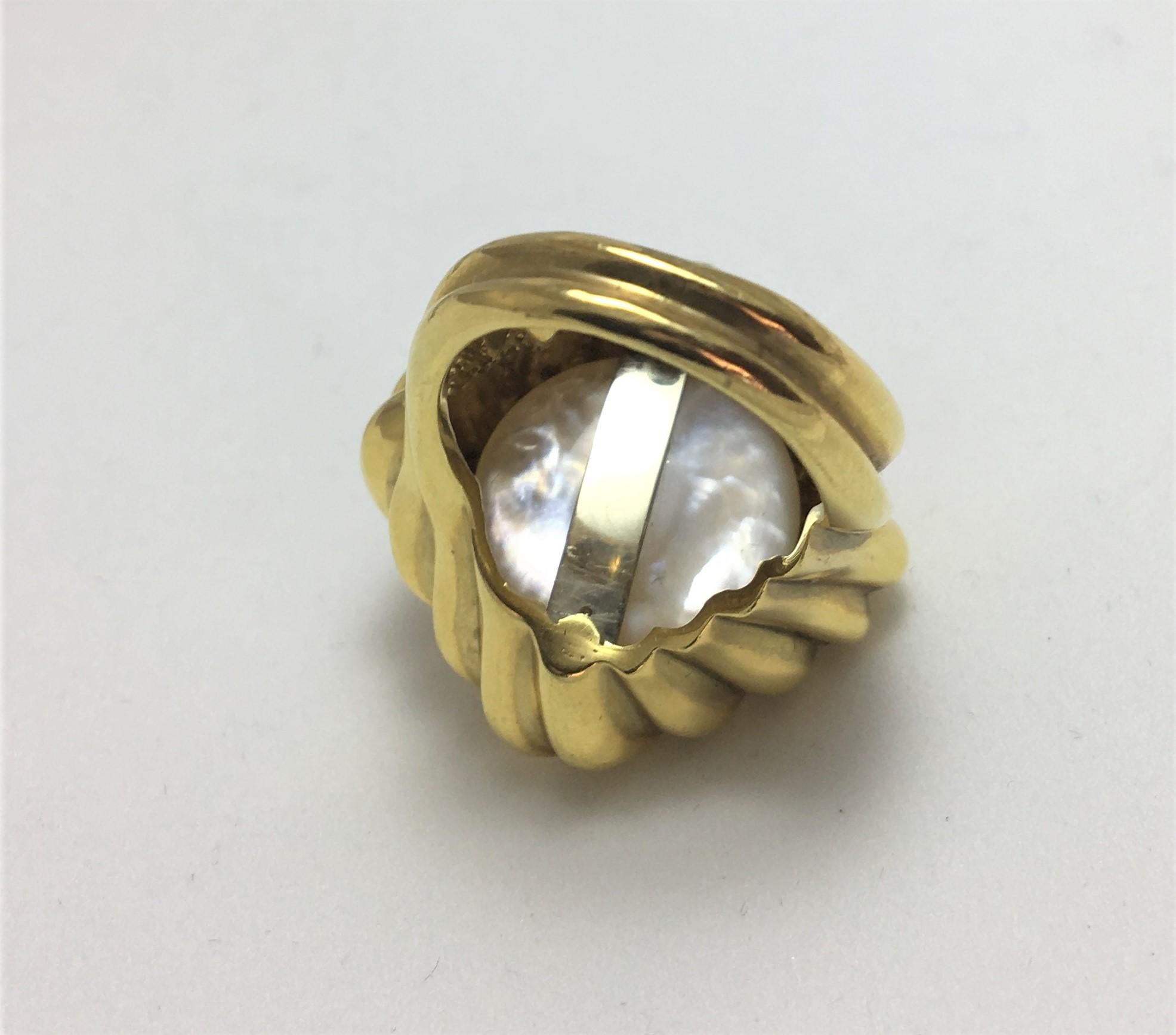 Cushion Cut Tiffany & Co. Mabe Pearl 18KY Cocktail Ring