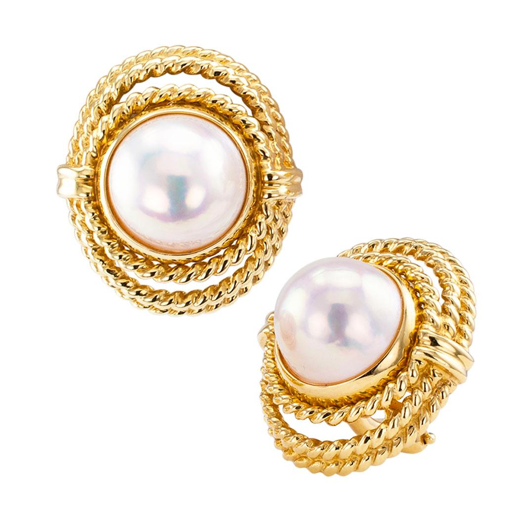 Contemporary Tiffany & Co. Mabe Pearl Gold Earrings