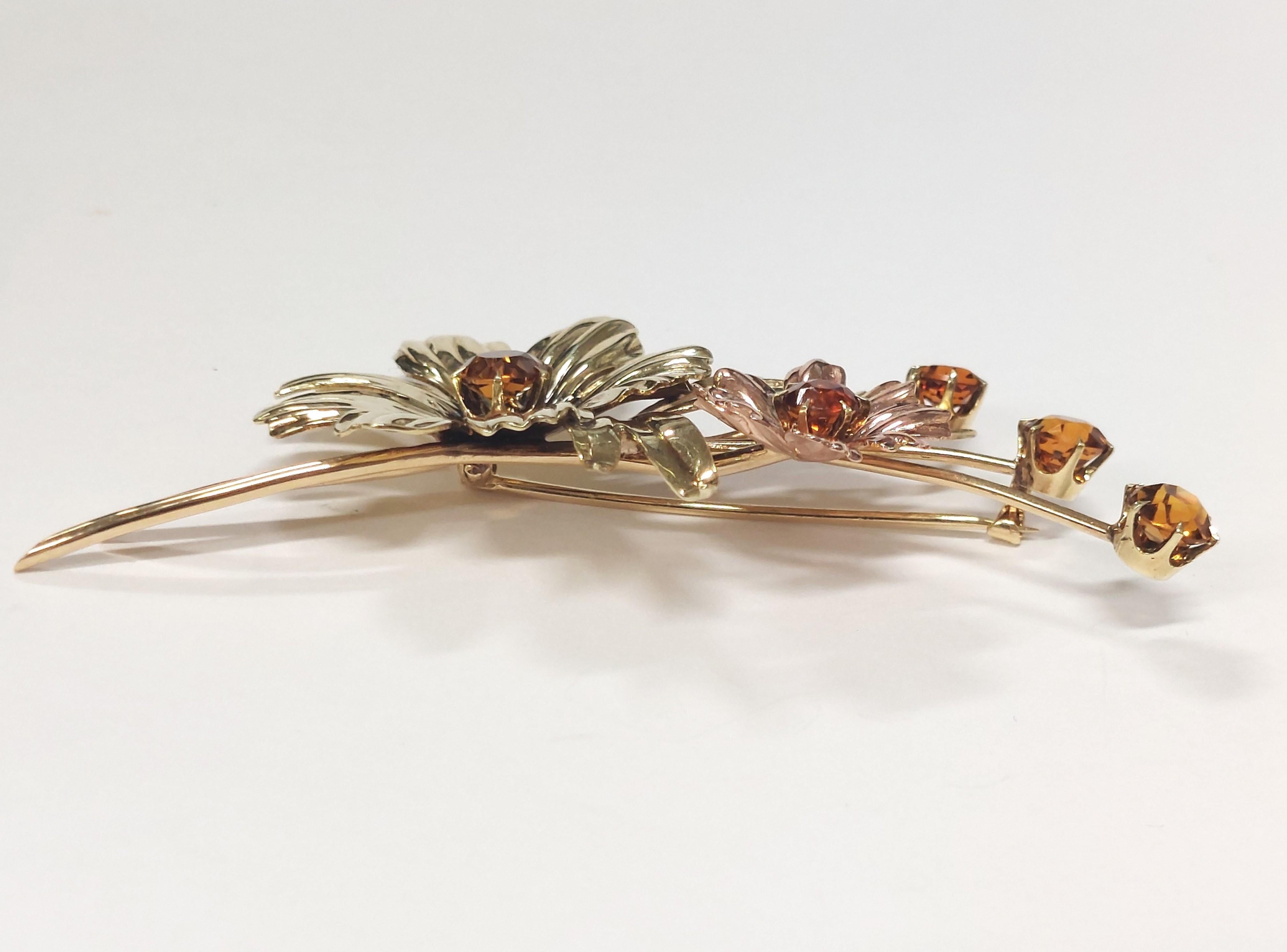 Tiffany Co Madeira Citrine Rose Yellow Gold Floral Motif 1940 Retro Deco Brooch For Sale 4
