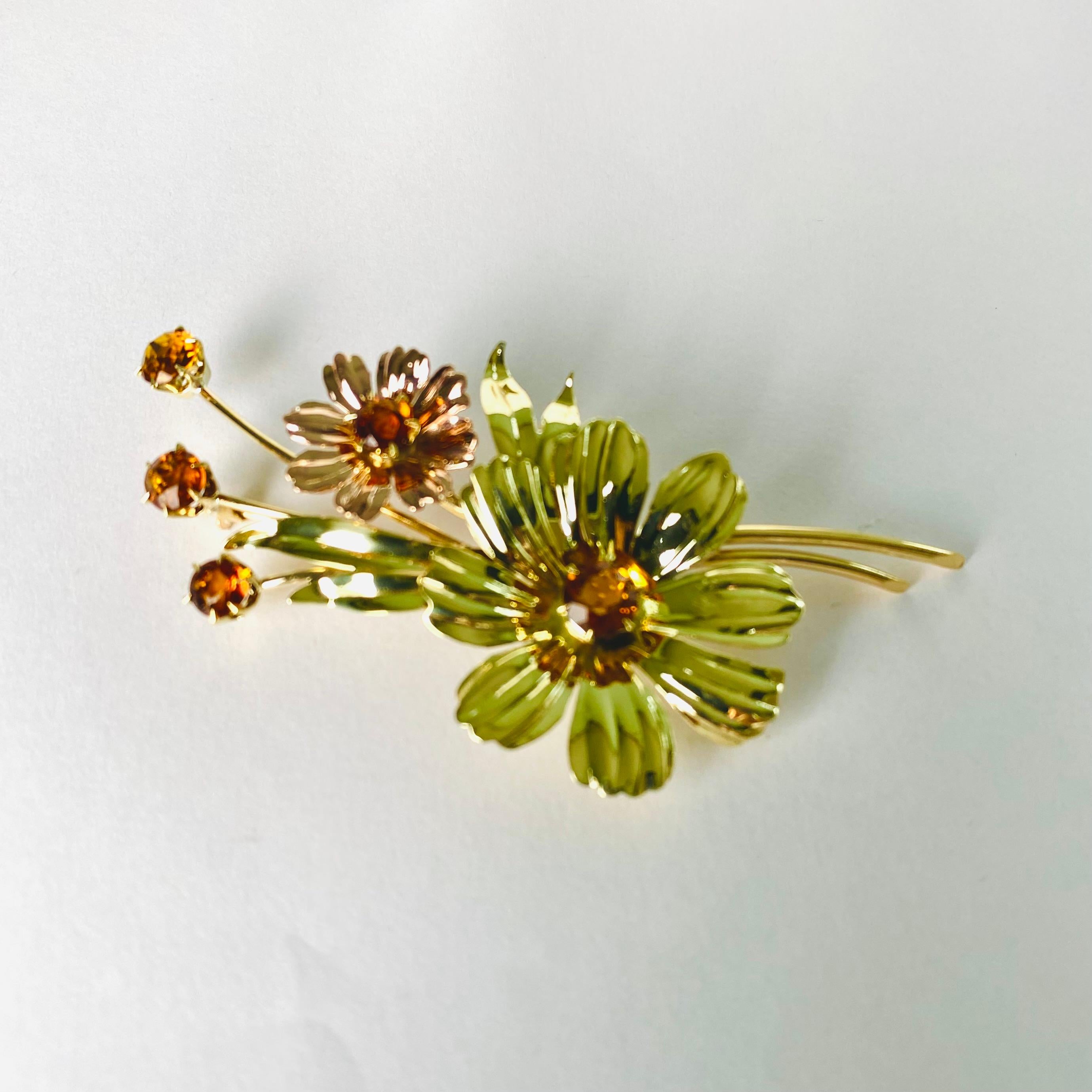 Tiffany Co Madeira Citrine Rose Yellow Gold Floral Motif 1940 Retro Deco Brooch For Sale 5