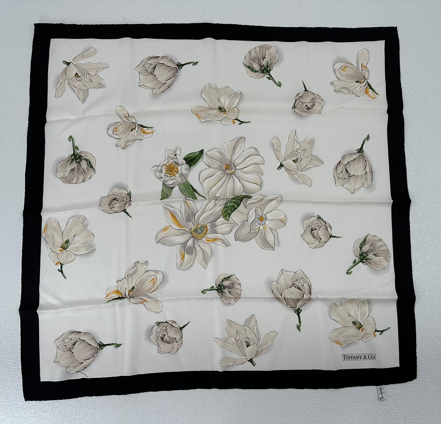 Tiffany & Co. Sciarpa di seta Magnolia Whiting con bordo nero 35
