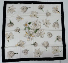 Tiffany & Co. Magnolia Silk Scarf White with a Black Border 35" x 35"
