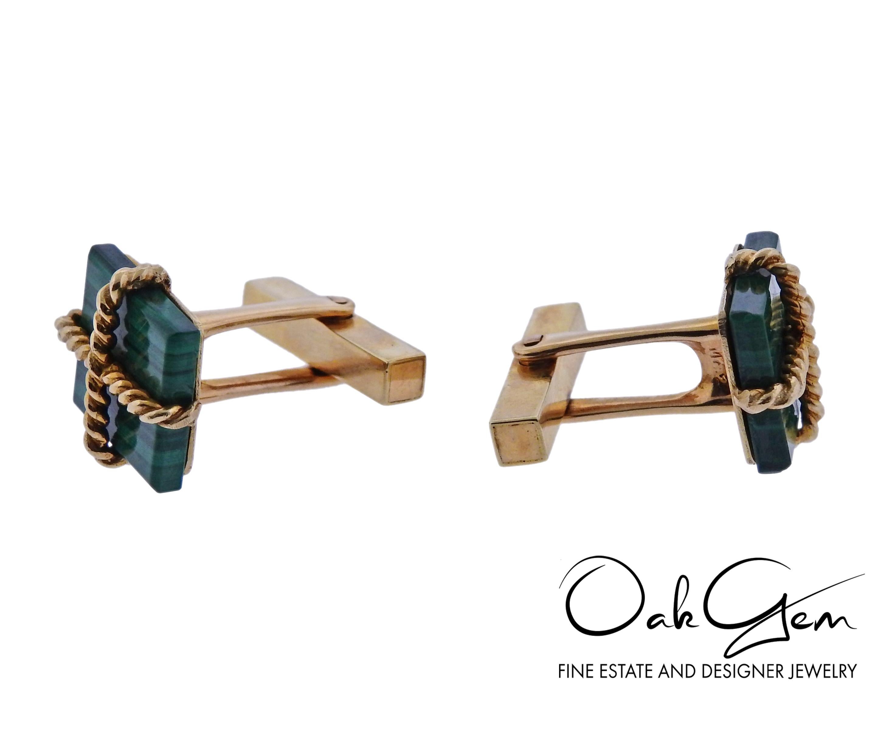 Tiffany & Co. Malachite Gold Cufflinks In Excellent Condition For Sale In Lambertville, NJ