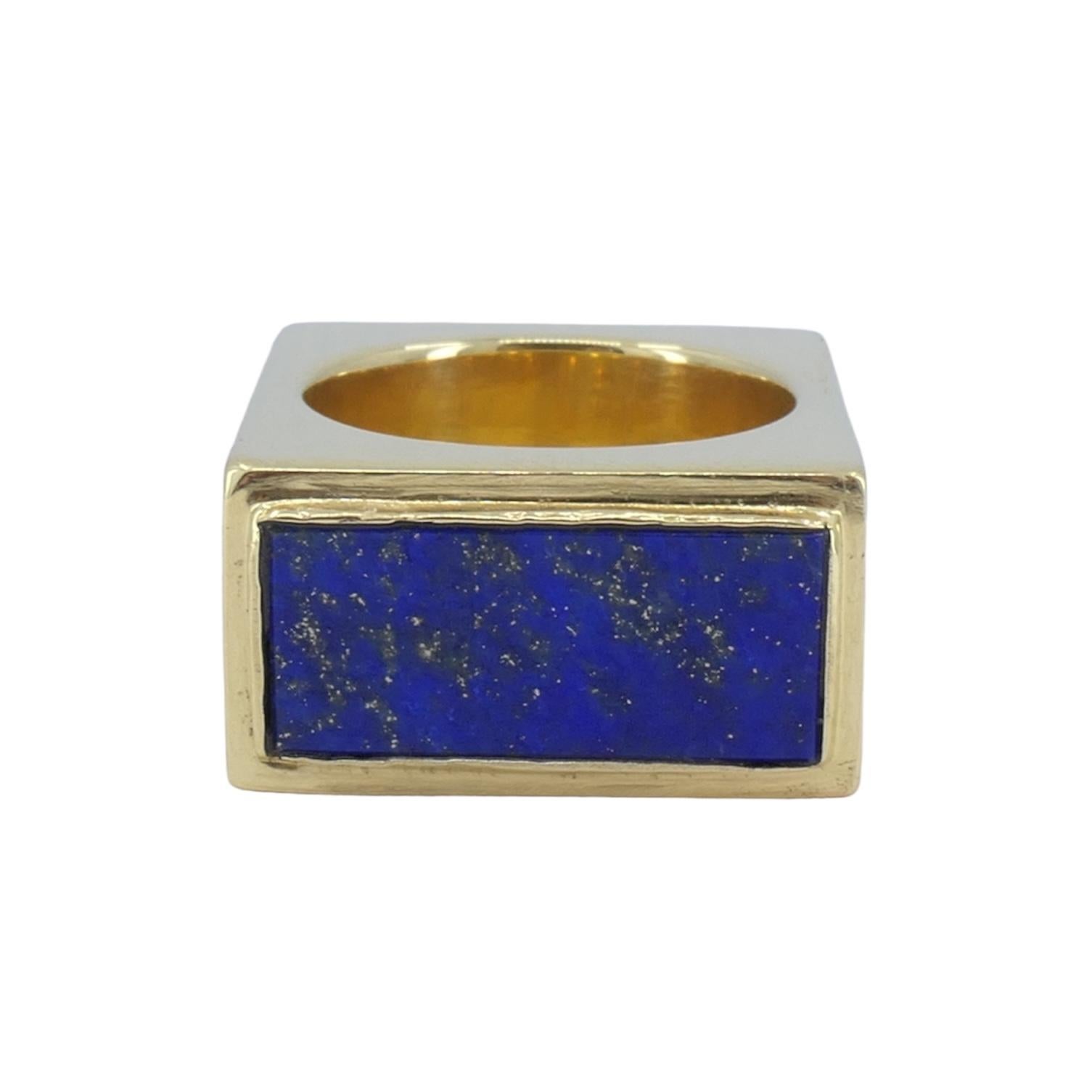 Taglio singolo Tiffany & Co. Anello quadrato in oro con malachite e lapislazzuli
