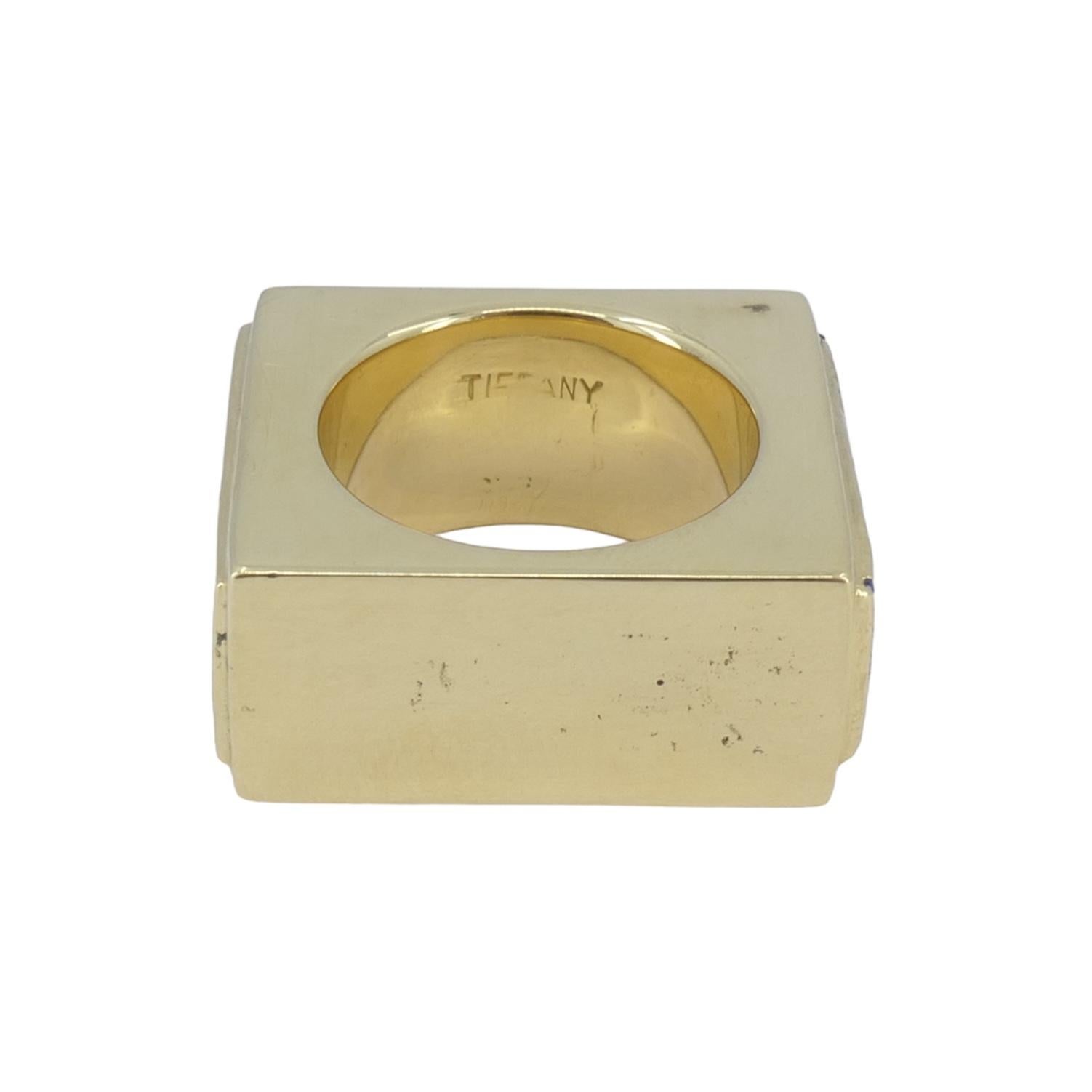 Tiffany & Co. Anello quadrato in oro con malachite e lapislazzuli In condizioni buone a Beverly Hills, CA
