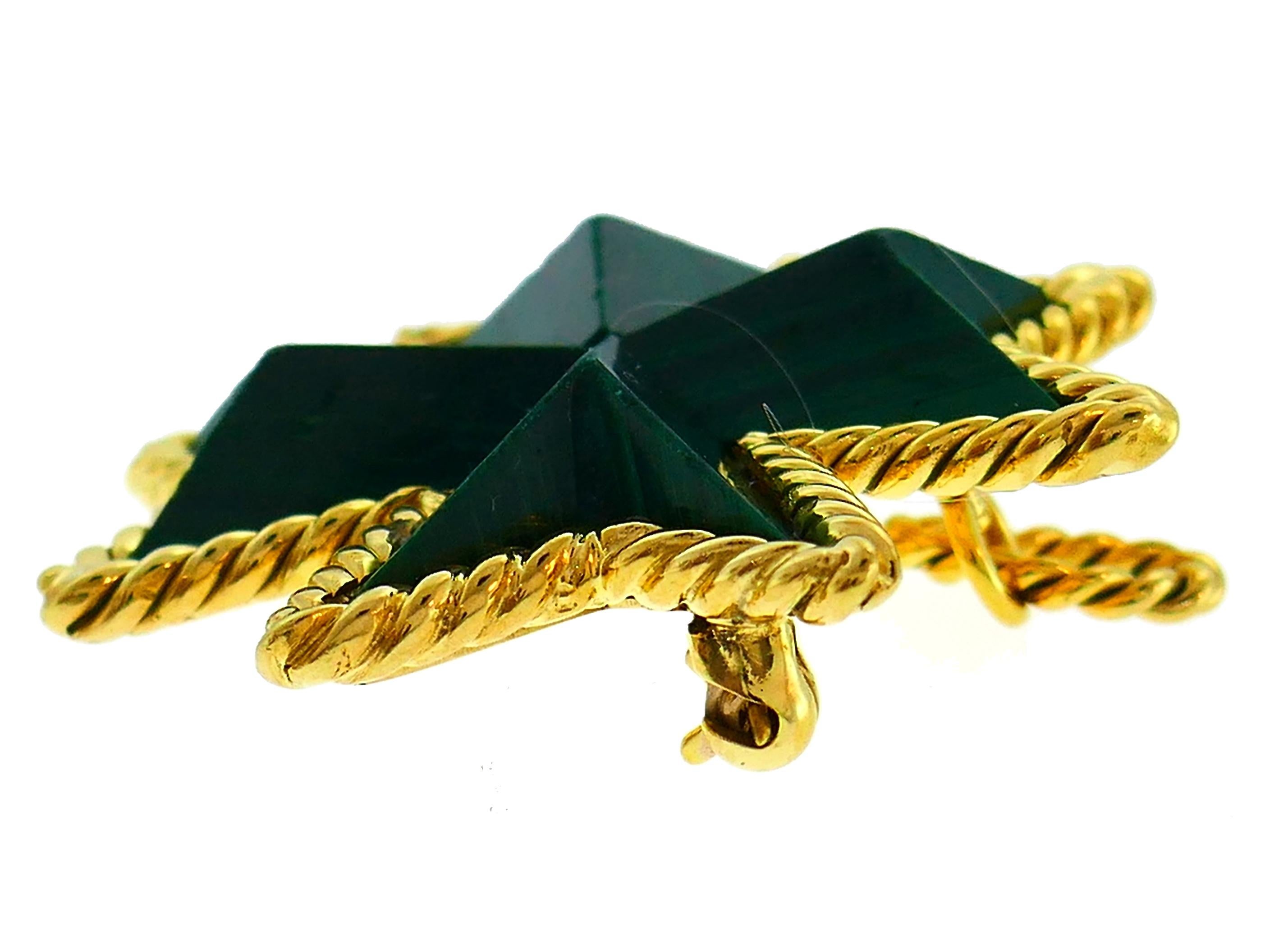 Uncut Tiffany & Co. Malachite Yellow Gold Pin Pendant Maltese Cross Brooch Clip